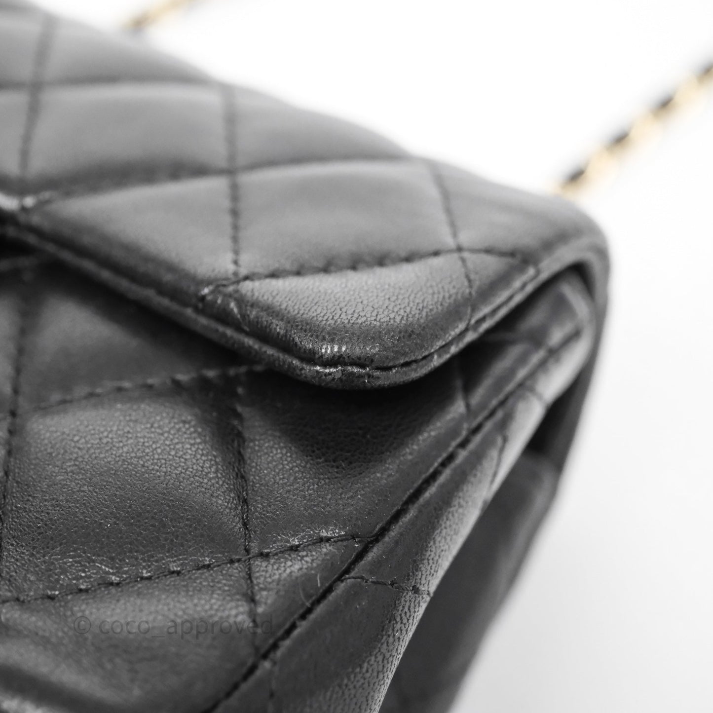 Chanel Quilted Extra Mini Rectangular Flap Black Lambskin Aged Gold Hardware