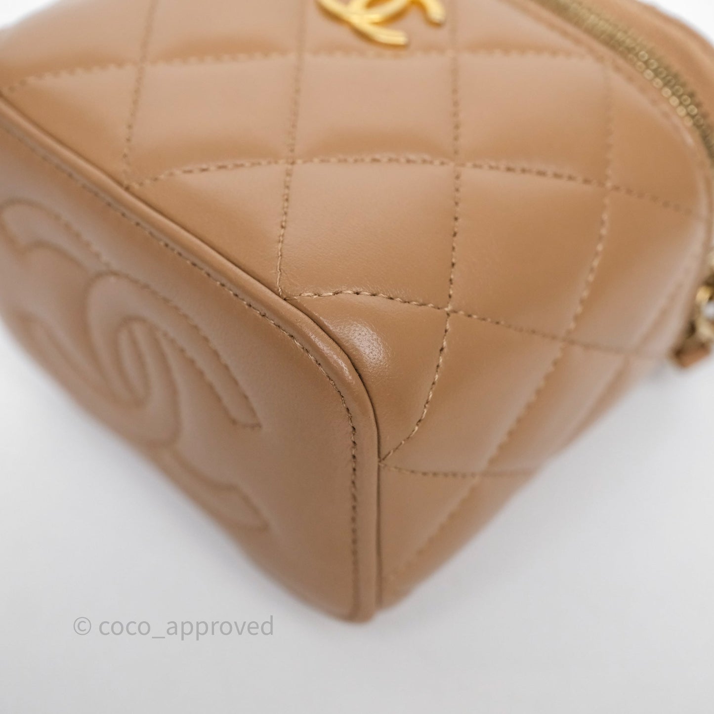 Chanel Mini Metal Top Handle Vanity With Chain Dark Beige Lambskin Aged Gold Hardware