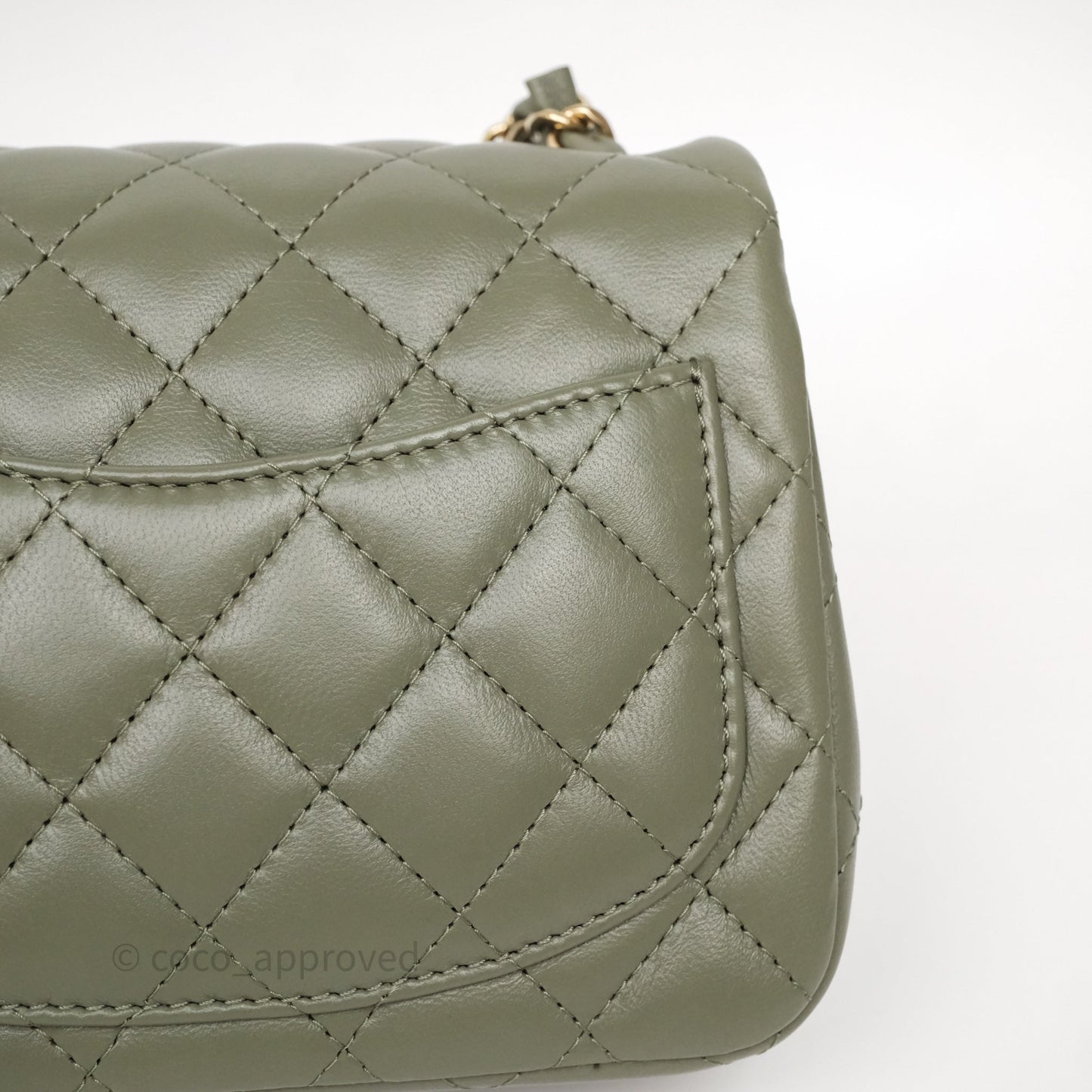 Chanel Quilted Mini Square Olive Green Lambskin Gold Hardware