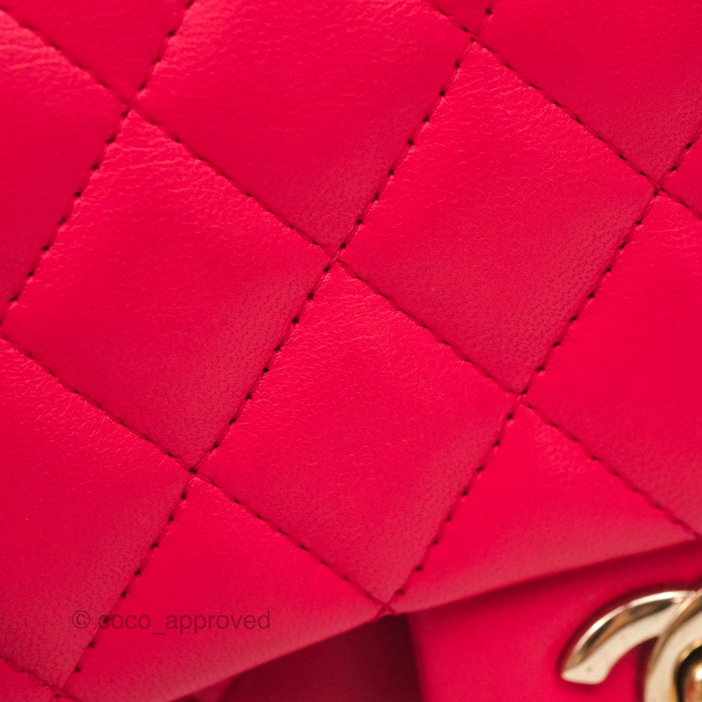 Chanel Mini Square Quilted Red Lambskin Gold Hardware