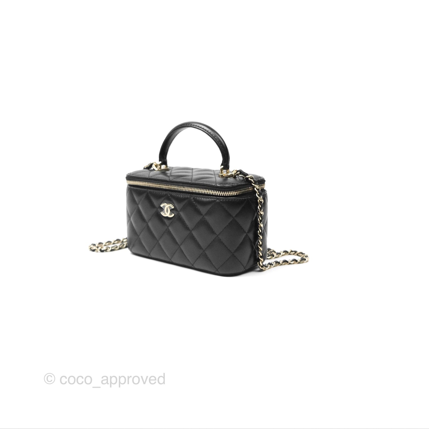 Chanel Vanity Rectangular Top Handle Black Lambskin Gold Hardware