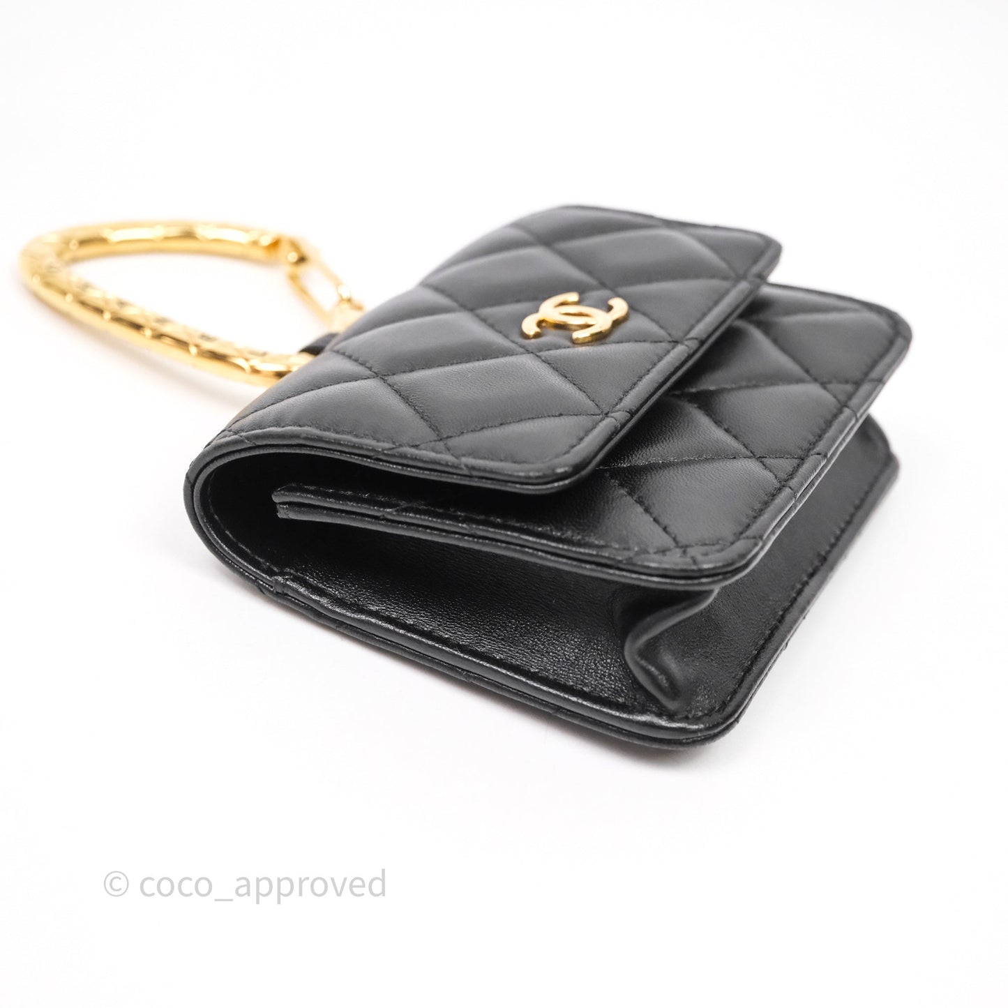 Chanel Jewel Hook Card Holder Black Lambskin Aged Gold Hardware