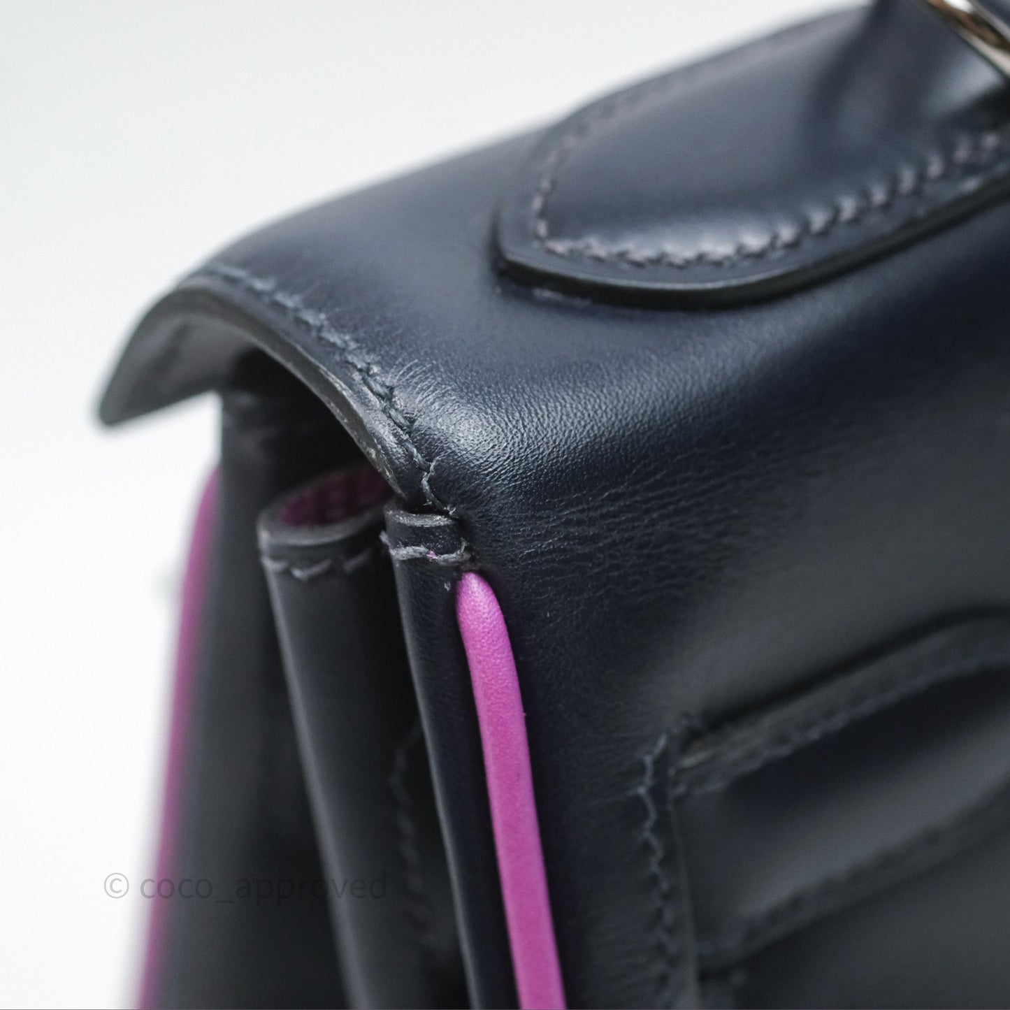Hermès Vintage Kelly 32 Retourn Navy/Purple Box Leather Palladium Hardware