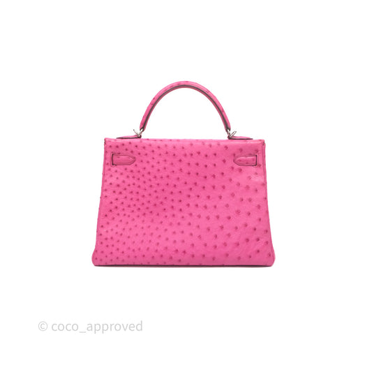 Hermes Kelly 32 Fuchsia Ostrich Palladium Hardware