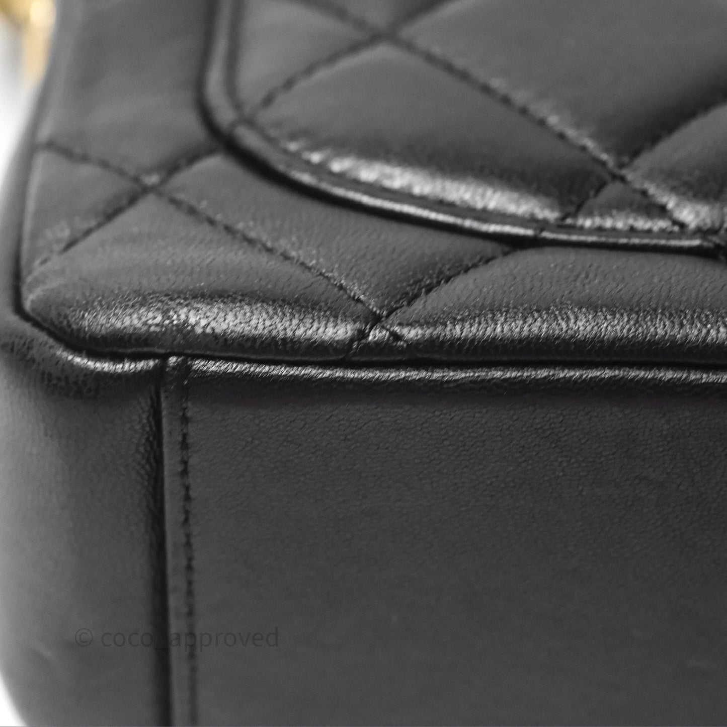 Chanel Logo Mini Square Flap Bag Black Lambskin Aged Gold Hardware 21B
