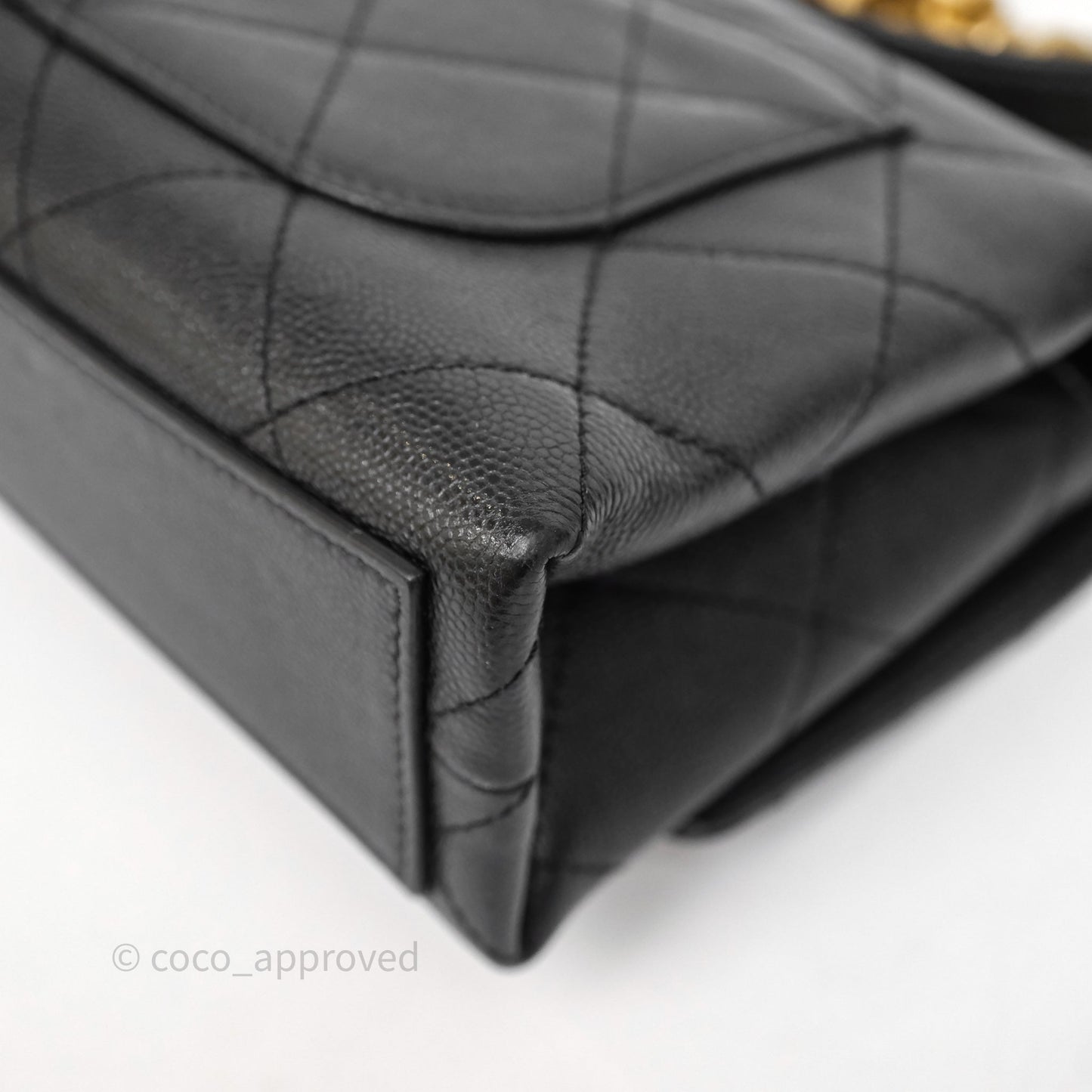 Chanel Mini Bracelet On Chain Flap Bag Flat Quilted Black Caviar Aged Gold Hardware