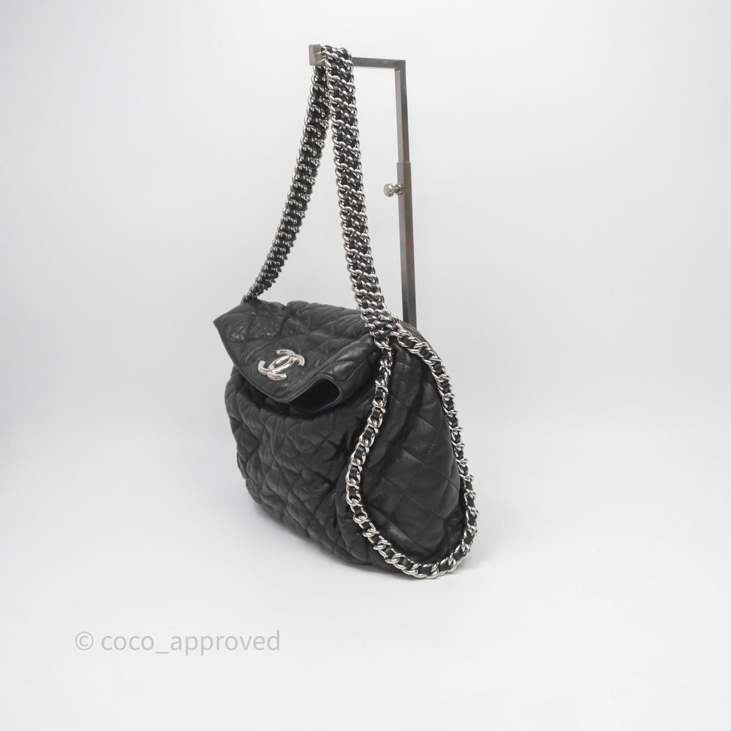 Chanel Chain Around Calfskin Hobo Black Silver Hardware