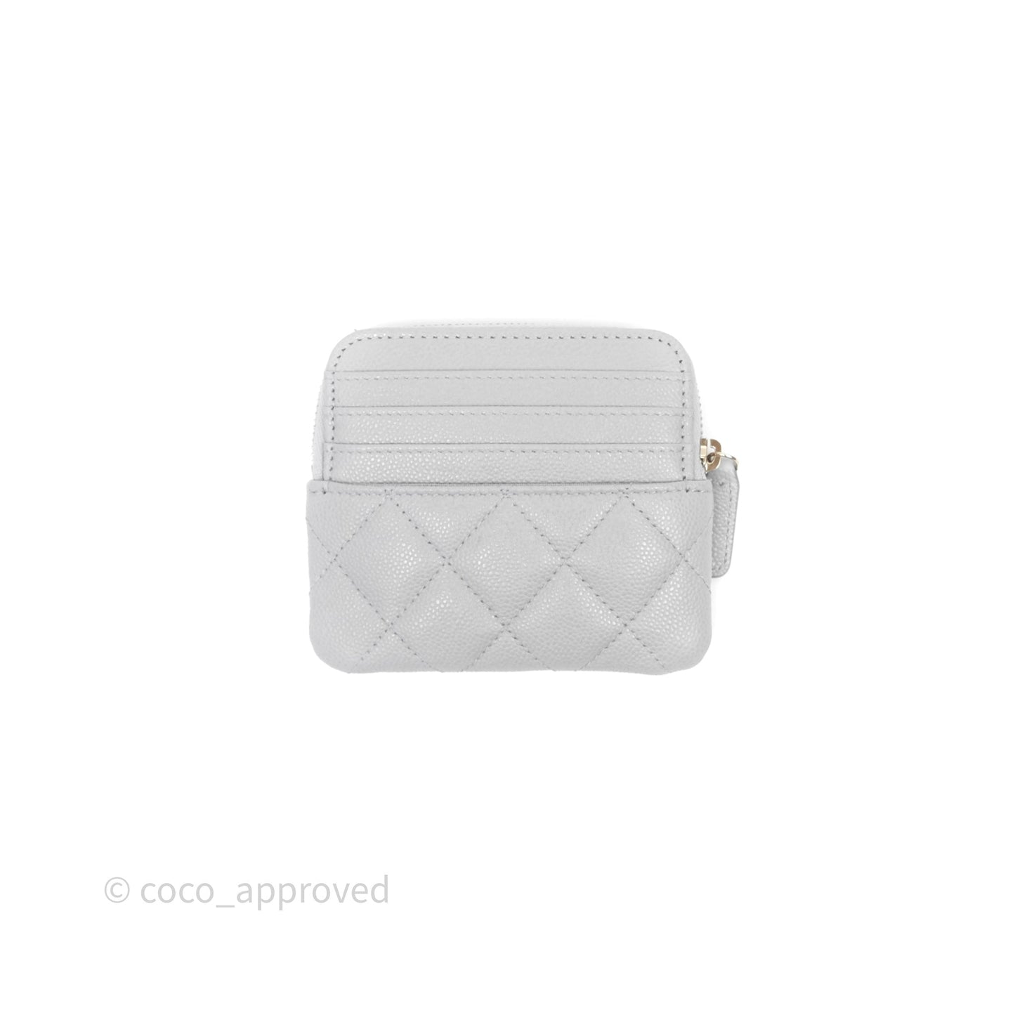 Chanel Quilted Classic Zip Card Holder Wallet Grey Caviar Gold Hardware