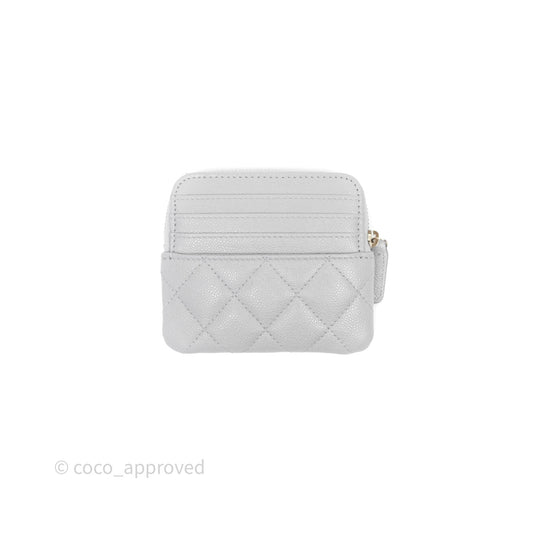 Chanel Quilted Classic Zip Card Holder Wallet Grey Caviar Gold Hardware