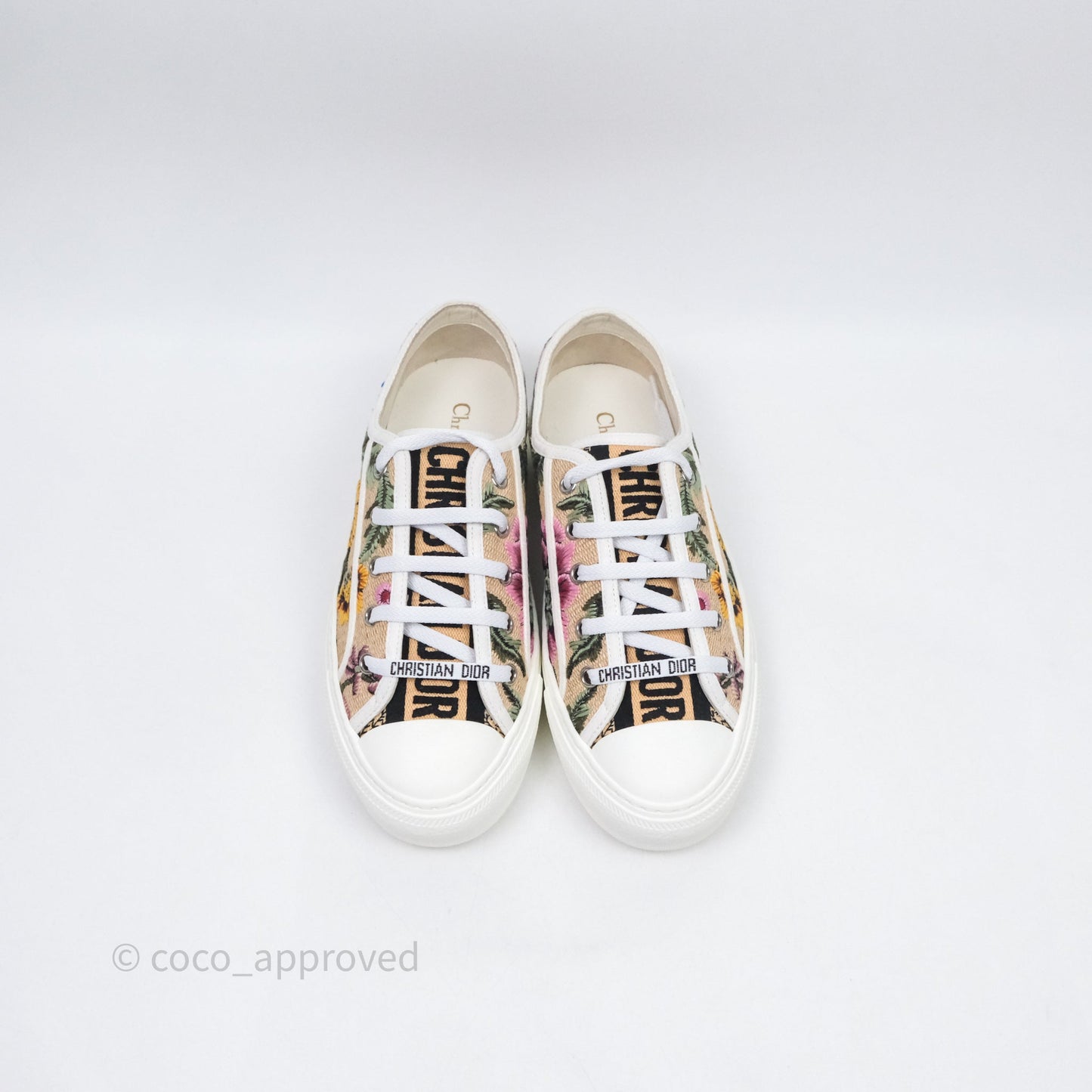 Dior Walk'n'Dior Sneakers Beige Floral Embroidered Canvas Size 37