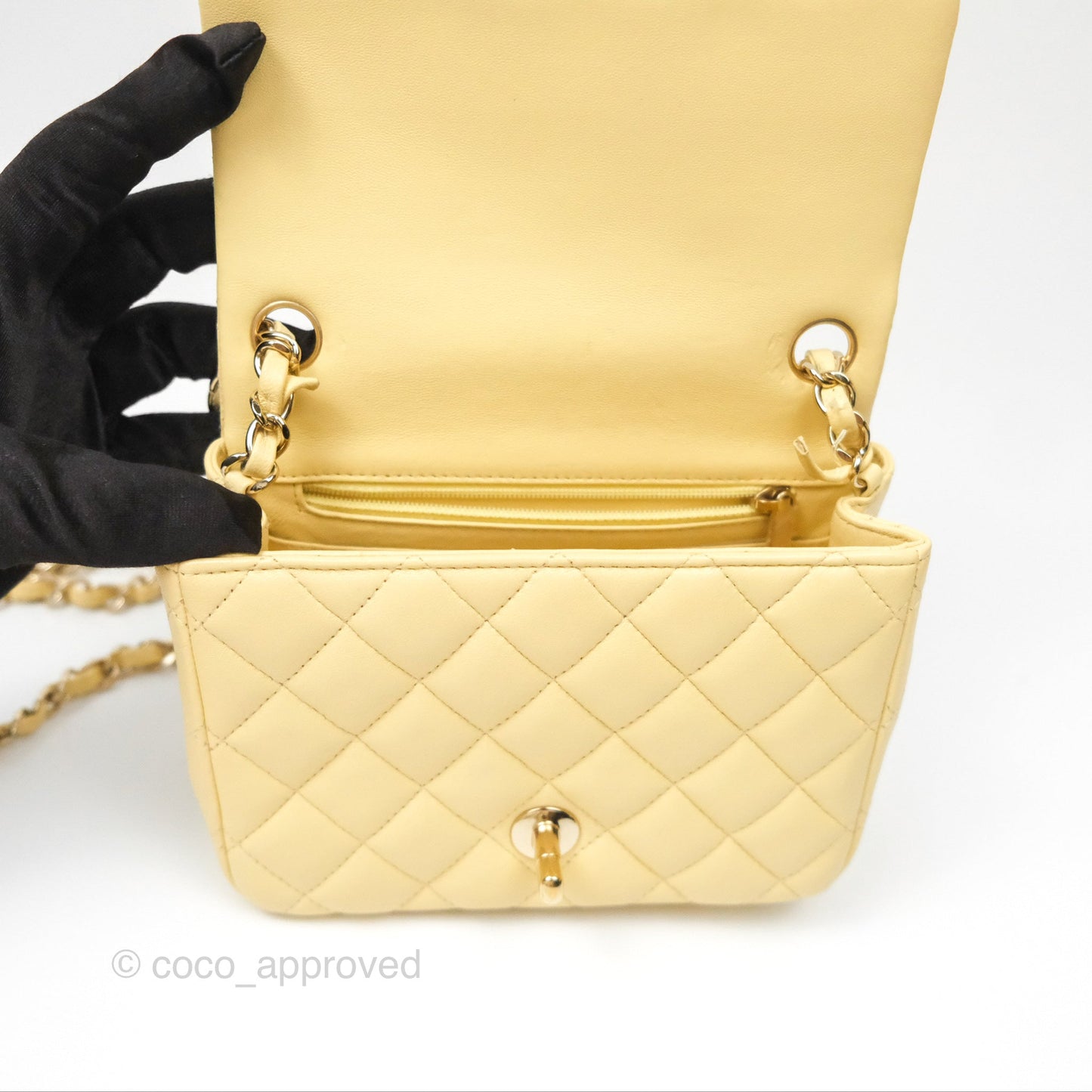 Chanel Mini Square Quilted Yellow Lambskin Gold Hardware