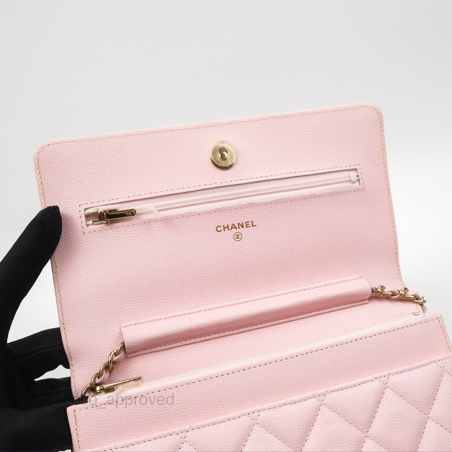 Chanel Quilted Classic Wallet on Chain WOC Pink Caviar Gold Hardware