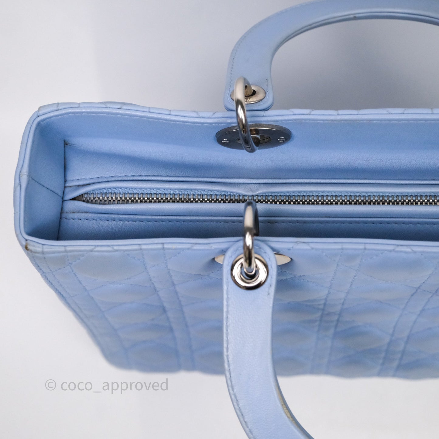 Christian Dior Large Lady Dior Cannage Blue Lambskin Silver Hardware