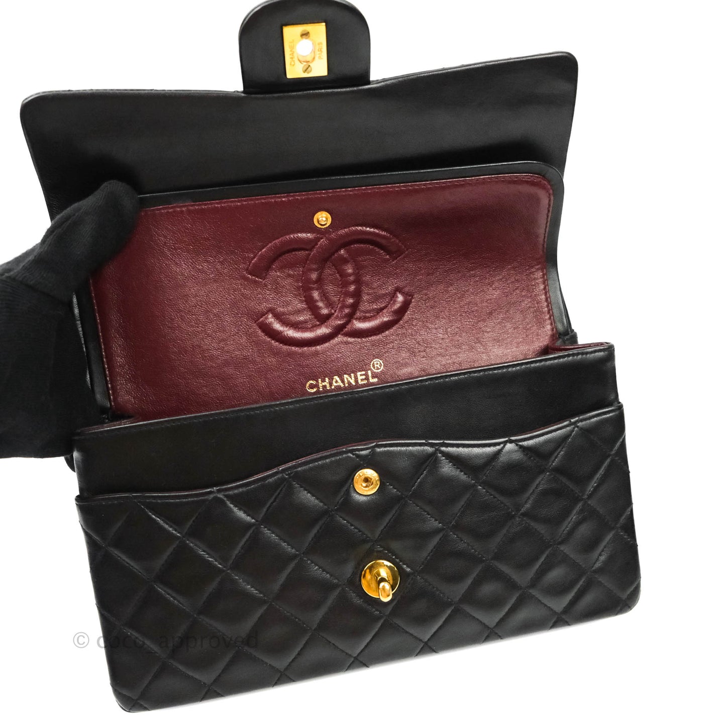 Chanel Vintage M/L Lambskin Medium Double Flap Bag Black 24K Gold Hardware
