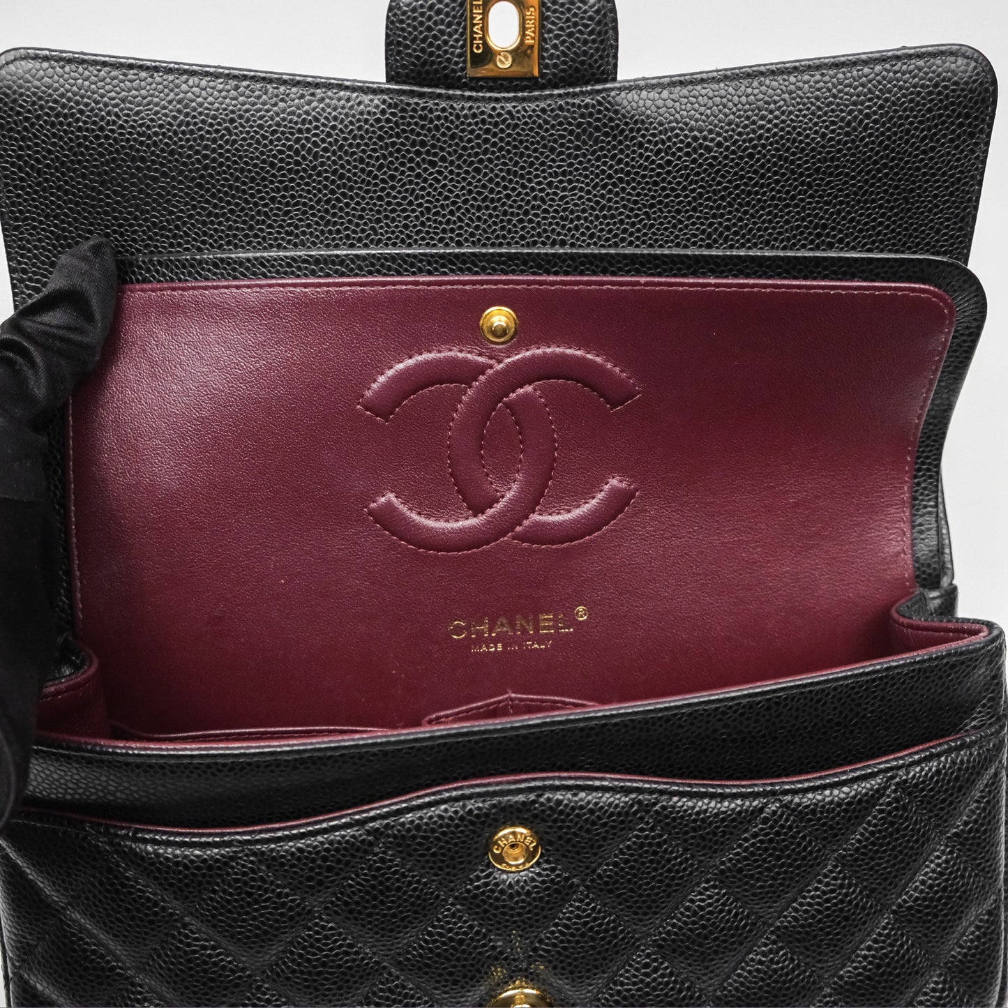 Chanel Classic M/L Medium Flap Quilted Black Caviar Gold Hardware