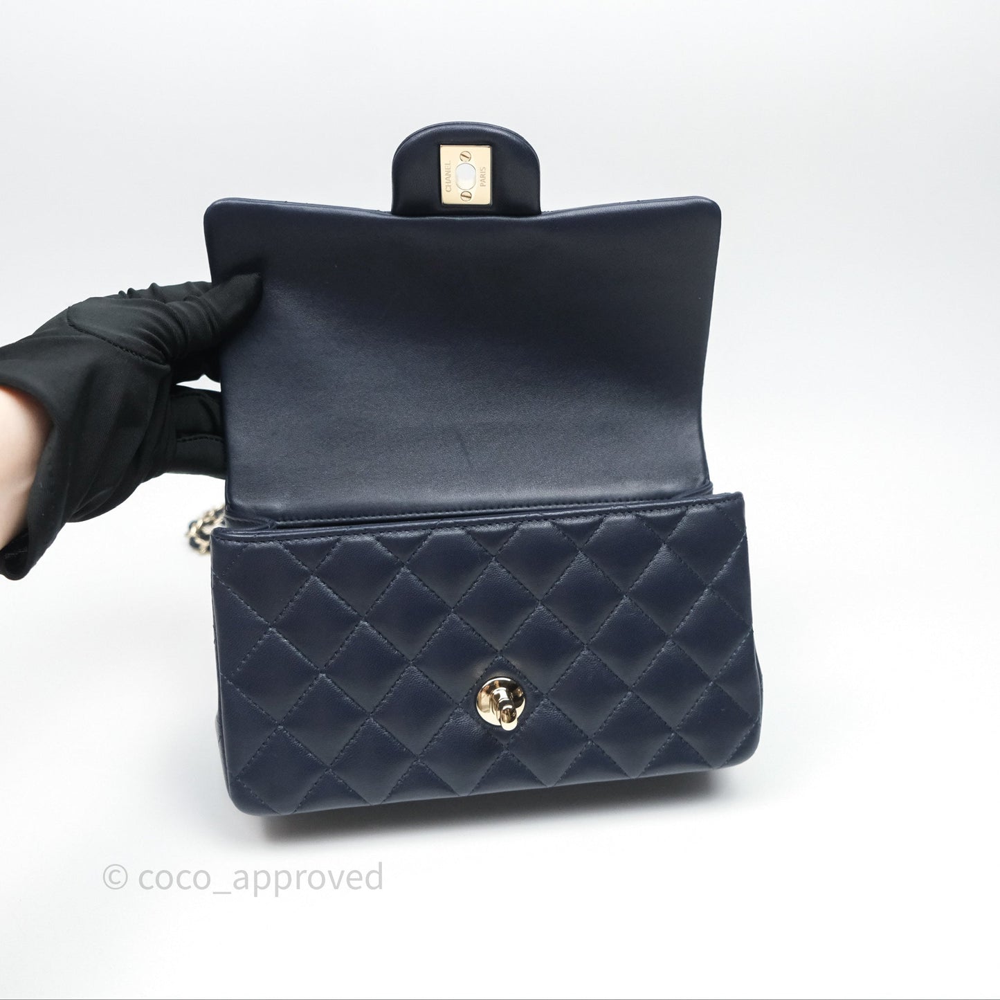 Chanel Top Handle Mini Rectangular Flap Bag Navy Lambskin Gold Hardware