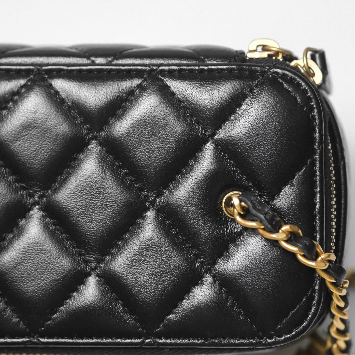 Chanel Vanity with Enamel CC Adjustable Chain Black Lambskin Aged Gold Hardware 24A