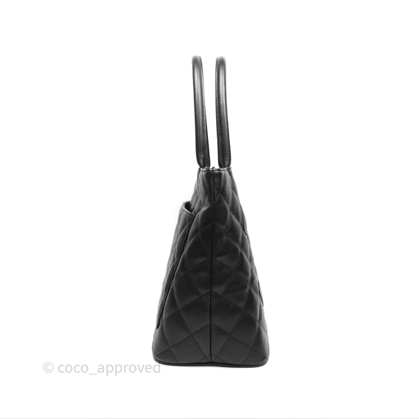 Chanel Vintage Medallion CC Black Caviar Tote Bag Gold Hardware