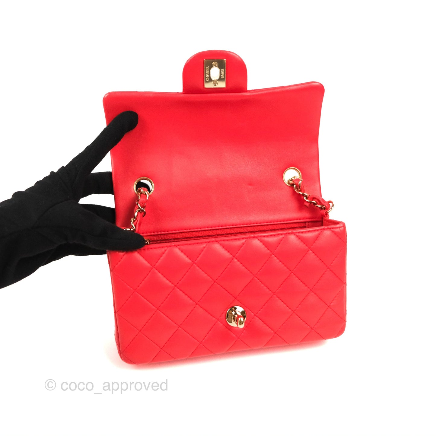 Chanel Quilted Mini Rectangular Flap Red Lambskin Gold Hardware