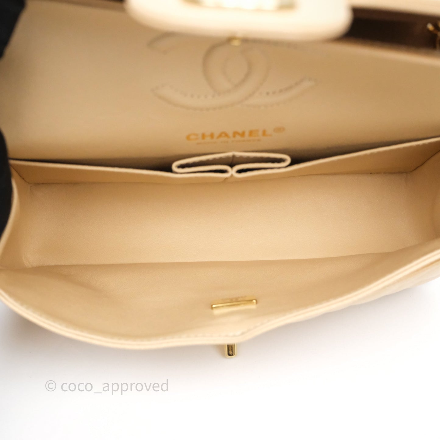 Chanel Small Classic Flap Quilted Beige Caviar Gold Hardware