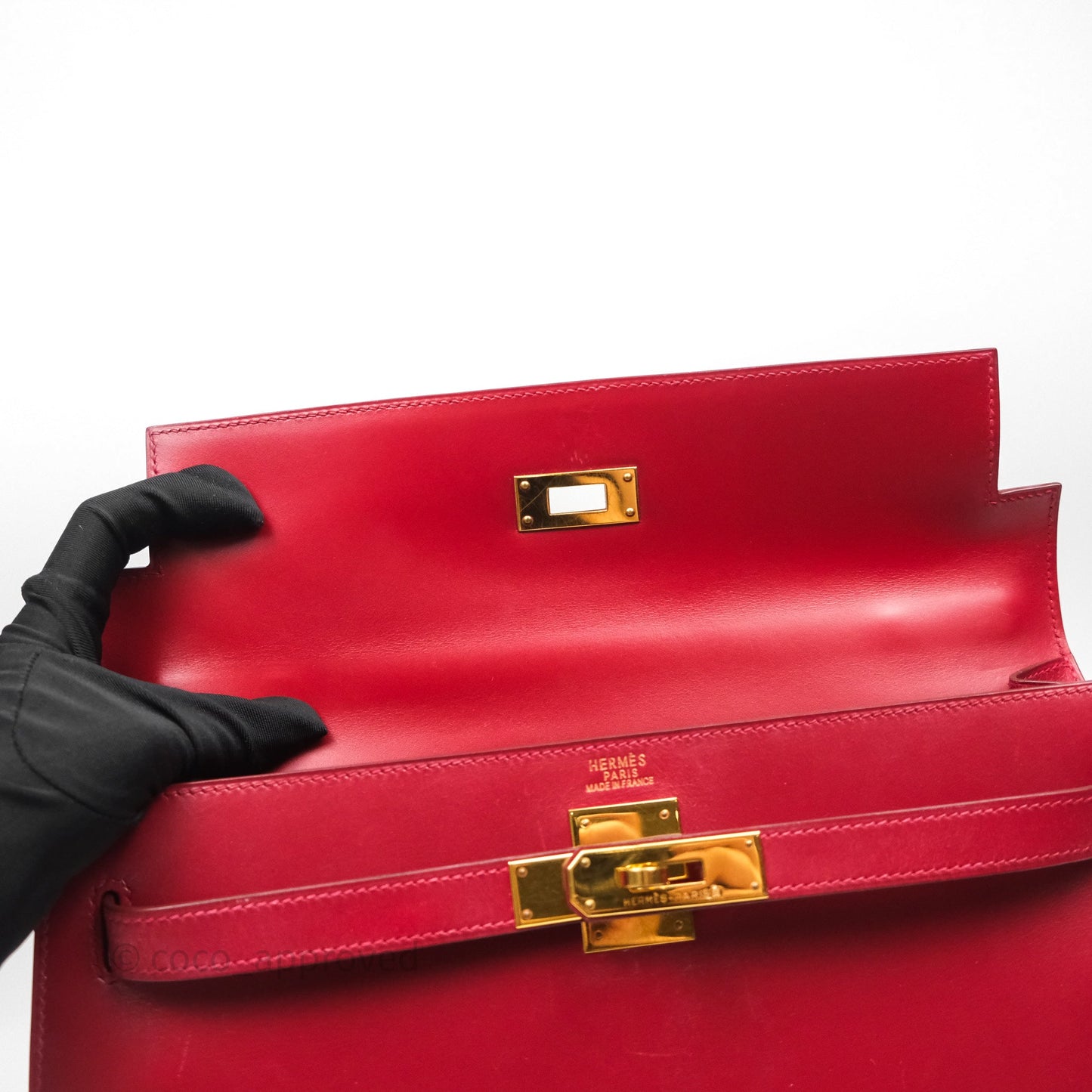 Hermès Vintage Kelly 32 Sellier Rouge Hermes 55 Box Leather Gold Hardware
