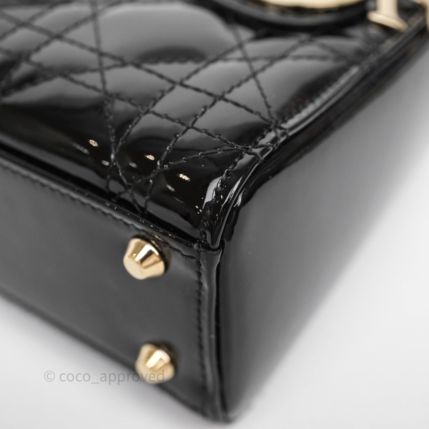 Christian Dior Mini Lady Dior Black Cannage Patent Gold Hardware