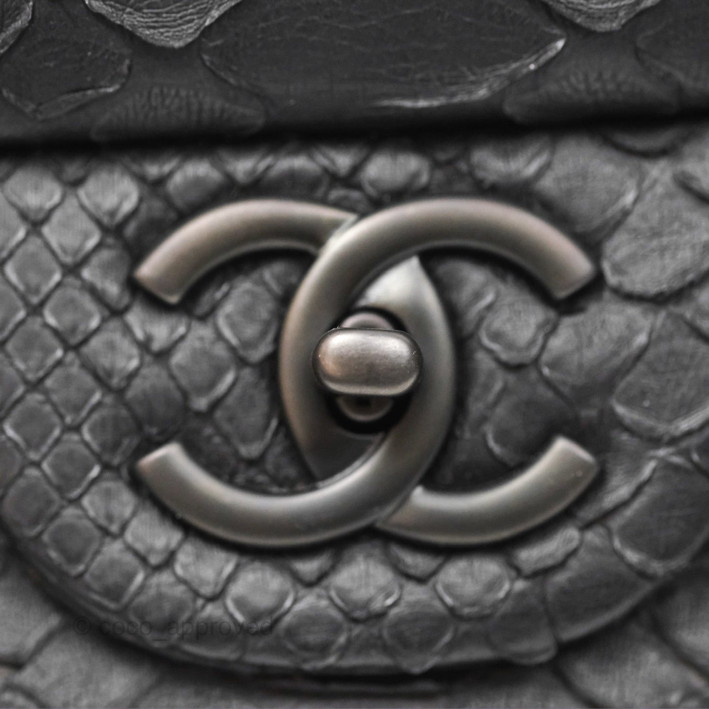 Chanel Maxi Double Flap Black Python Matte Black Hardware