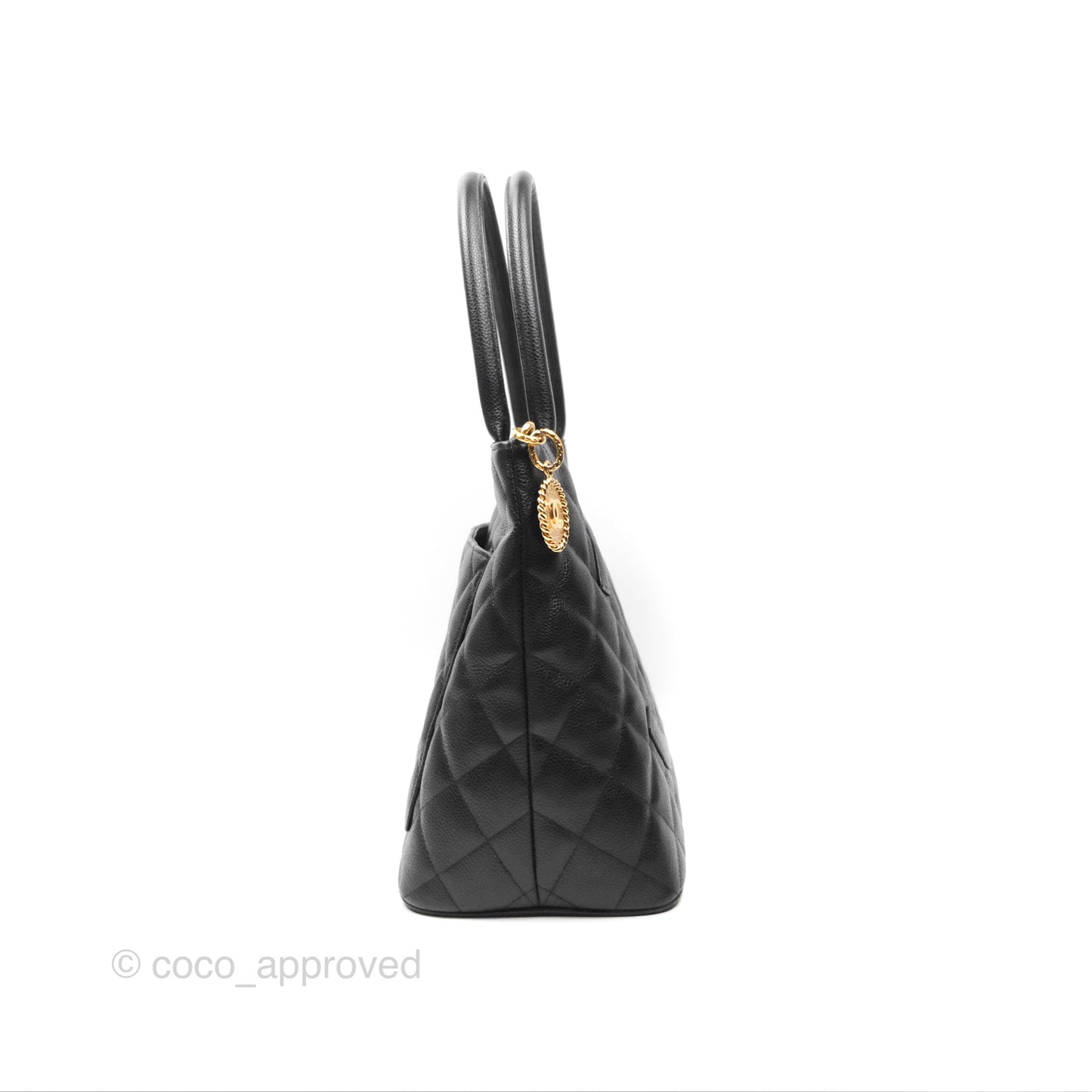 Chanel Vintage Medallion CC Black Caviar Tote Bag Gold Hardware