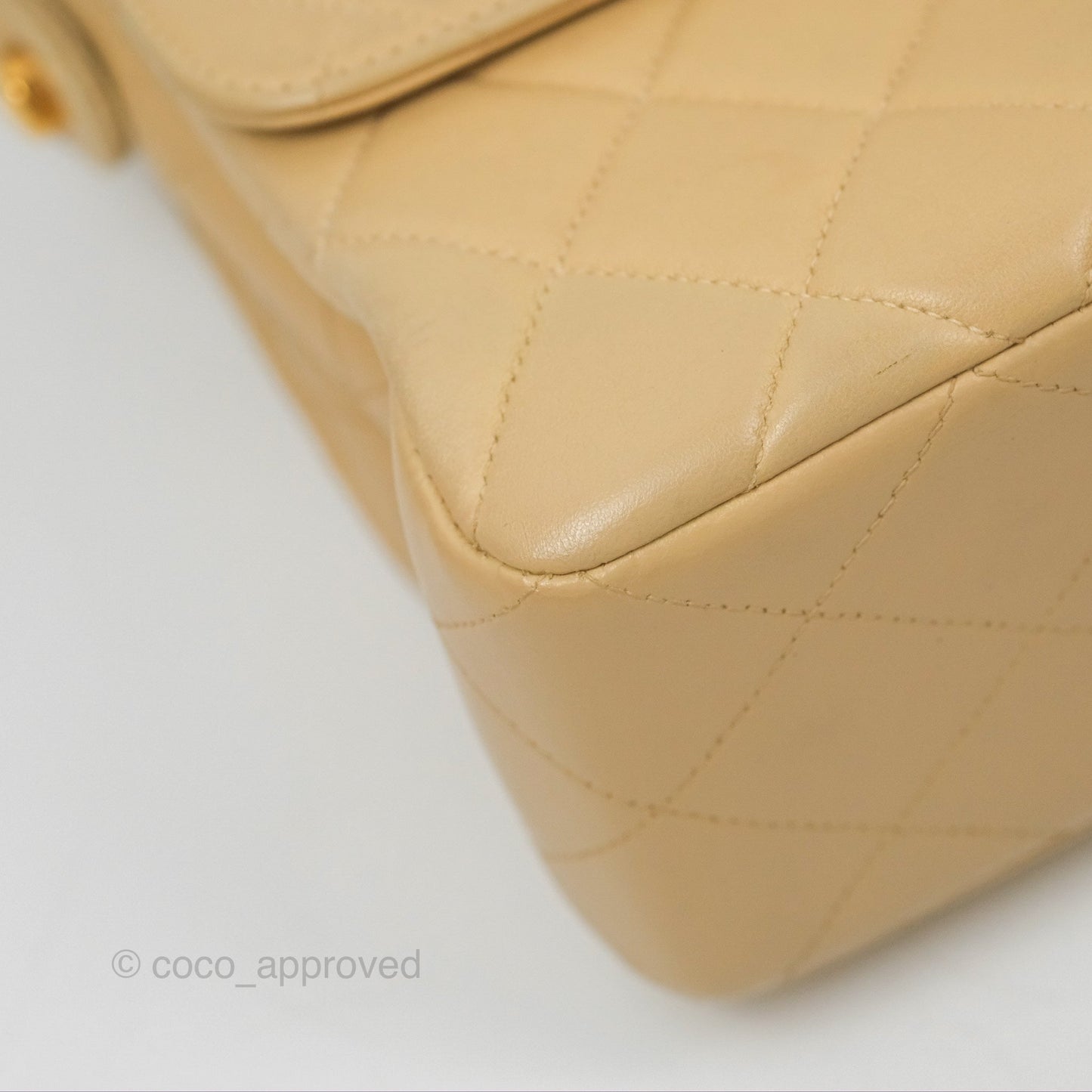 Chanel Vintage Double Sided Flap Bag Quilted Beige Lambskin Gold Hardware
