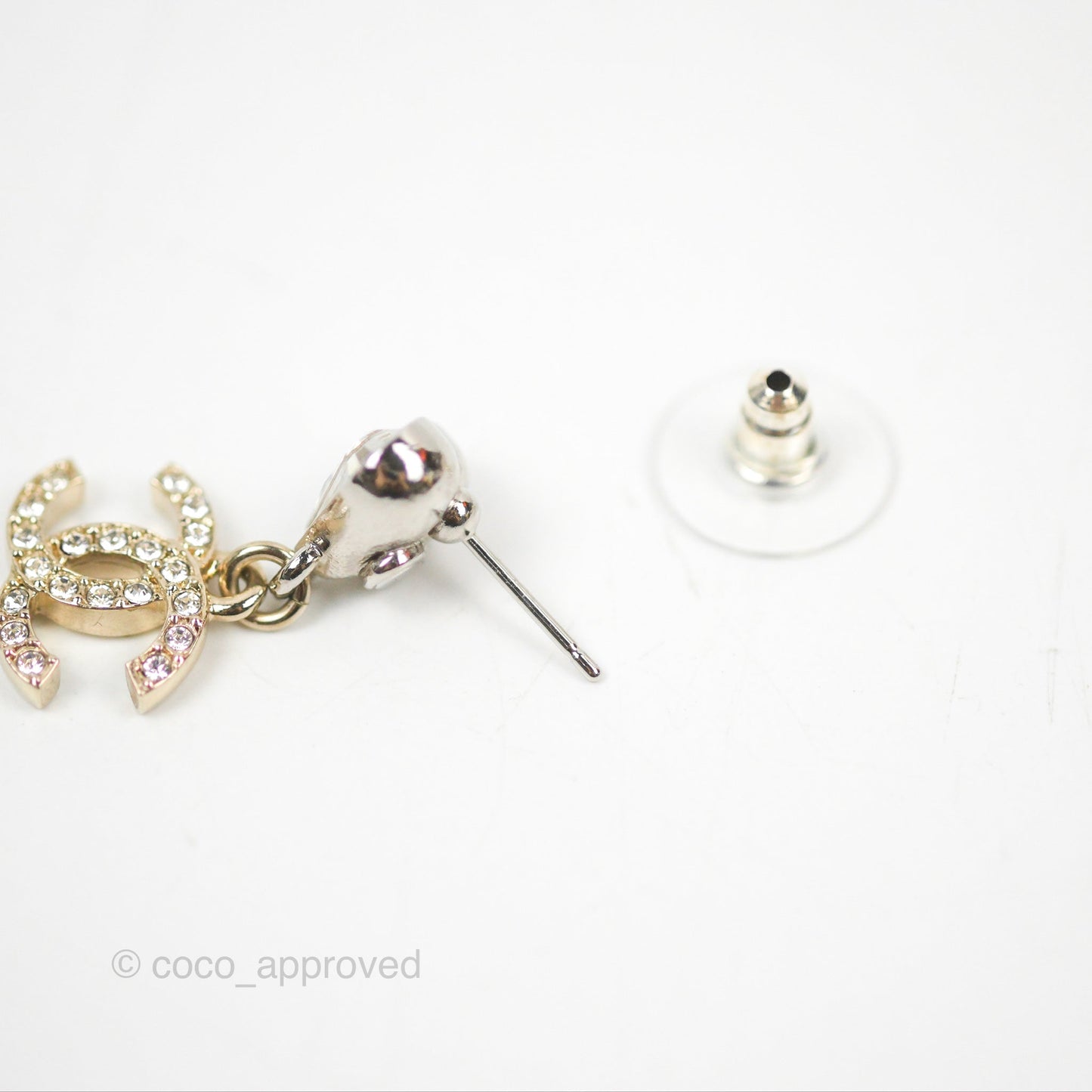 Chanel Crystal Heart CC Drop Earrings Silver Tone 23S