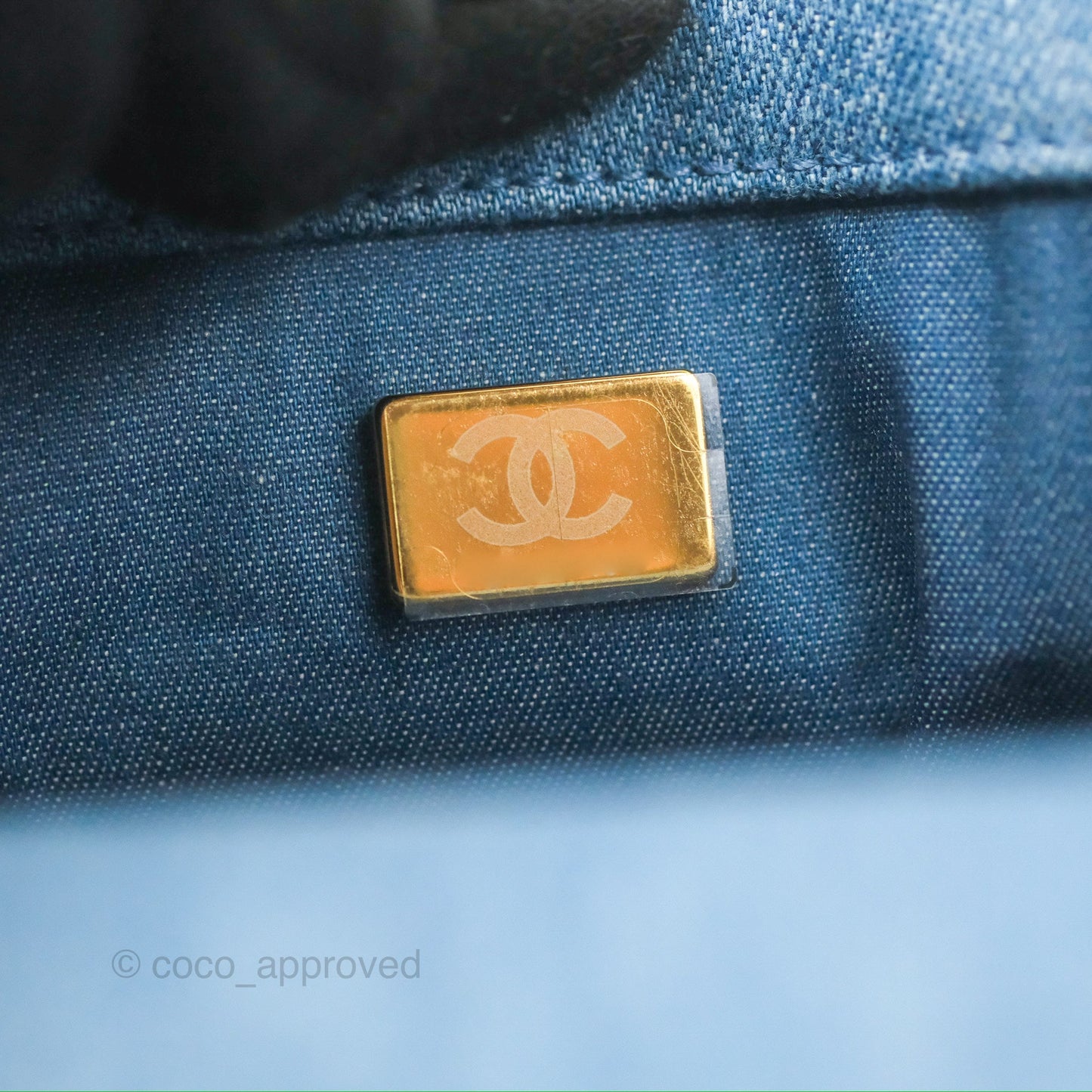Chanel Mini Rectangular Pearl Crush Quilted Denim Aged Gold Hardware 22C