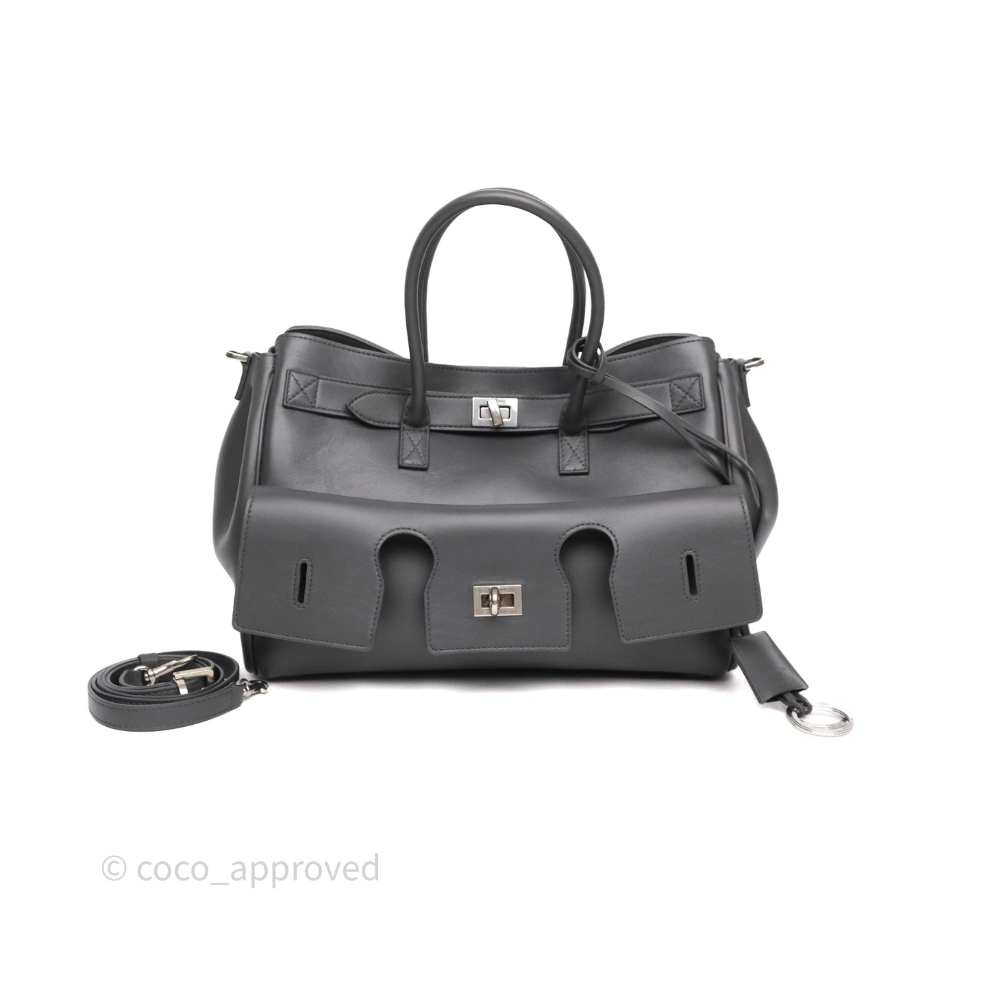 Balenciaga Small Bel Air Carry All Bag Grey Calfskin Silver Hardware