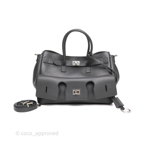 Balenciaga Small Bel Air Carry All Bag Grey Calfskin Silver Hardware