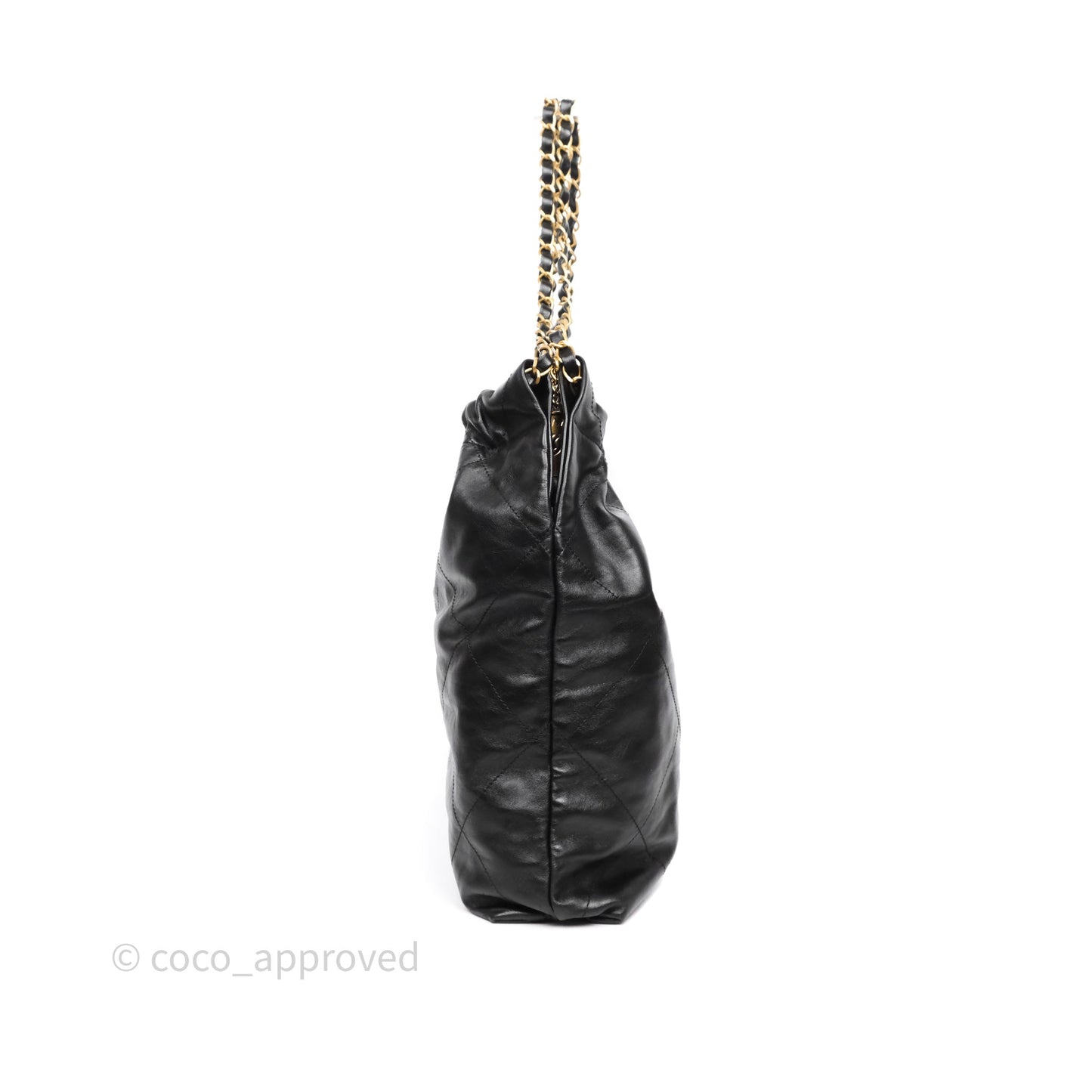 Chanel 22 Bag Medium Black Crumpled Calfskin Aged Gold Hardware
