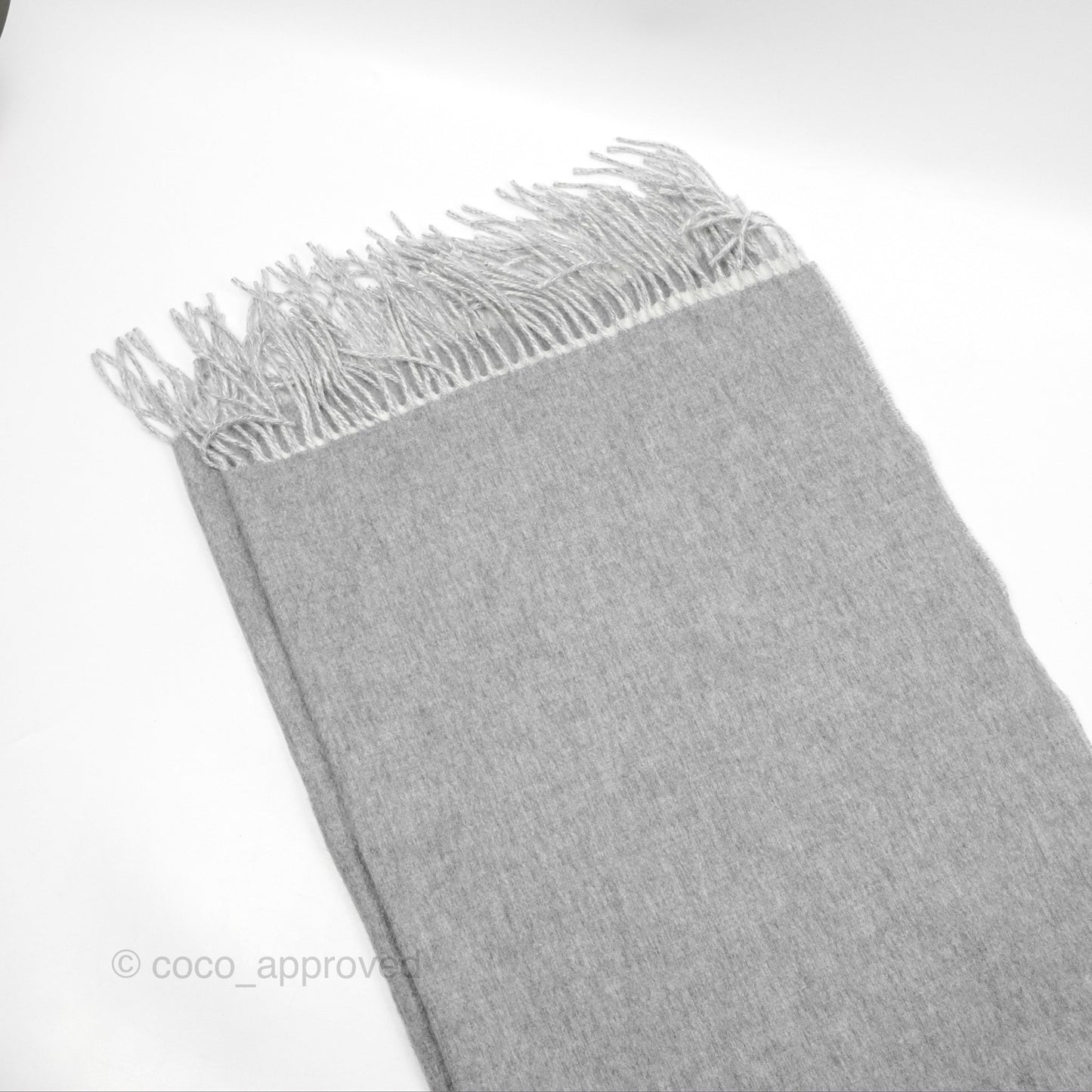Hermes Cashmere Fringe Scarf Stole Gris Flanelle / Ivoire