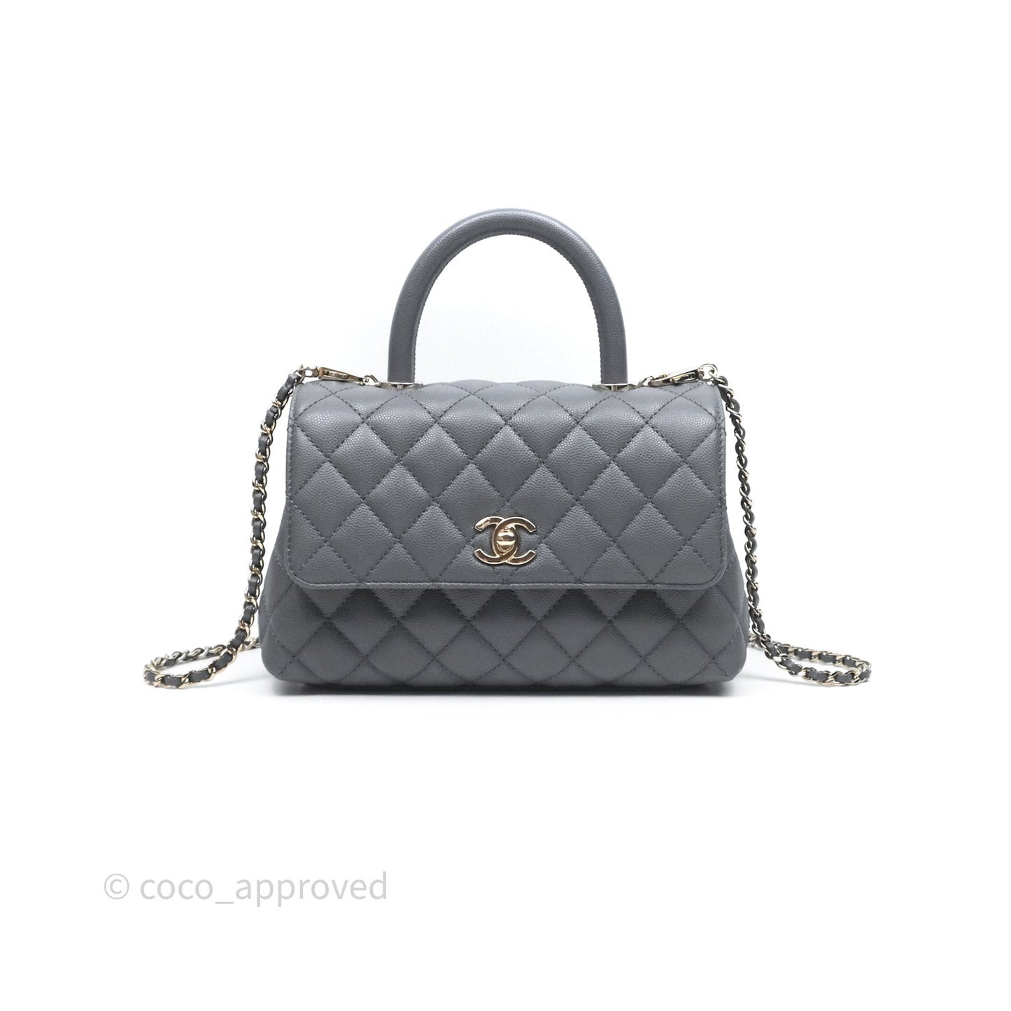 Chanel Small Coco Handle Quilted Grey Caviar Gold Hardware 23K