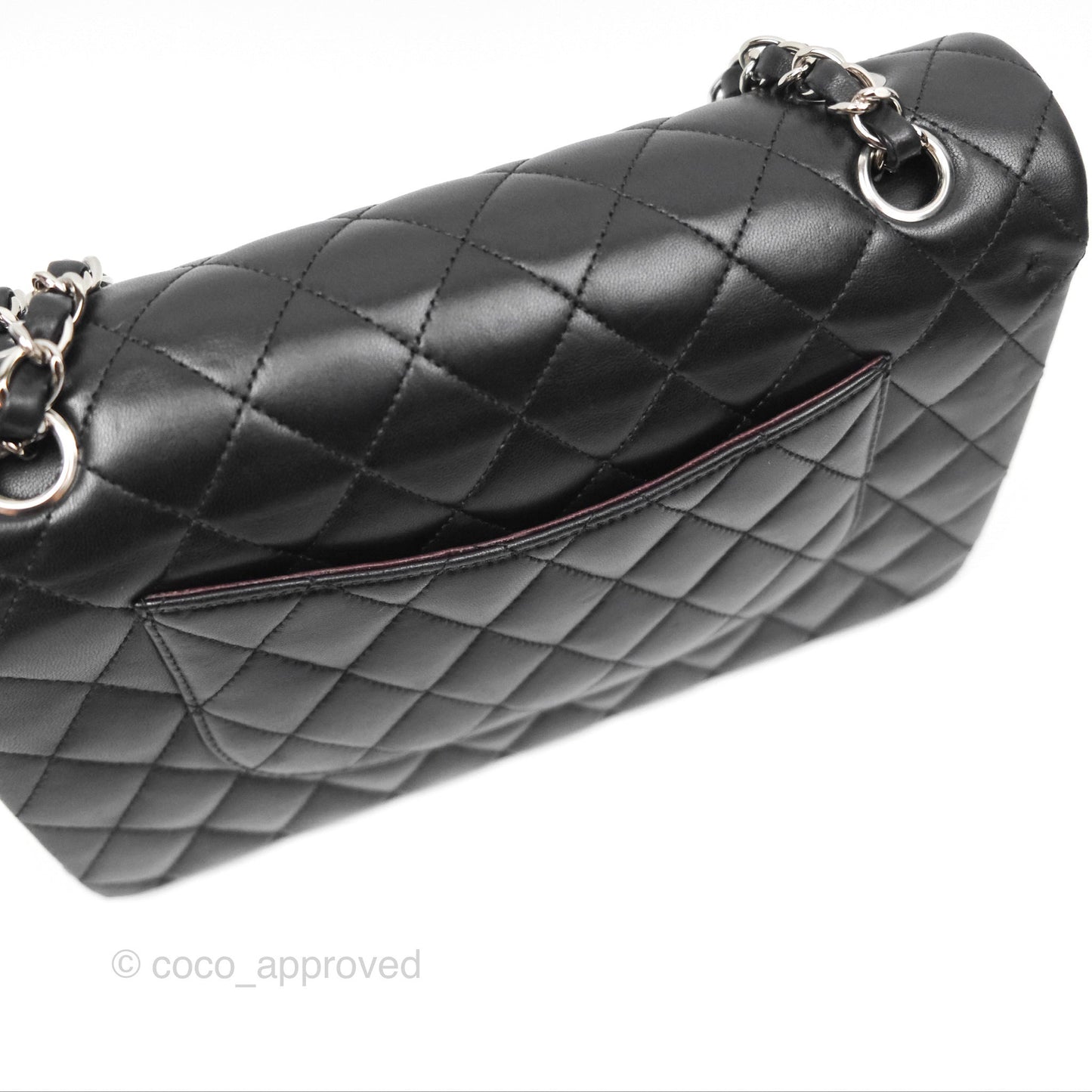 Chanel Classic M/L Medium Flap Quilted Black Lambskin Silver Hardware