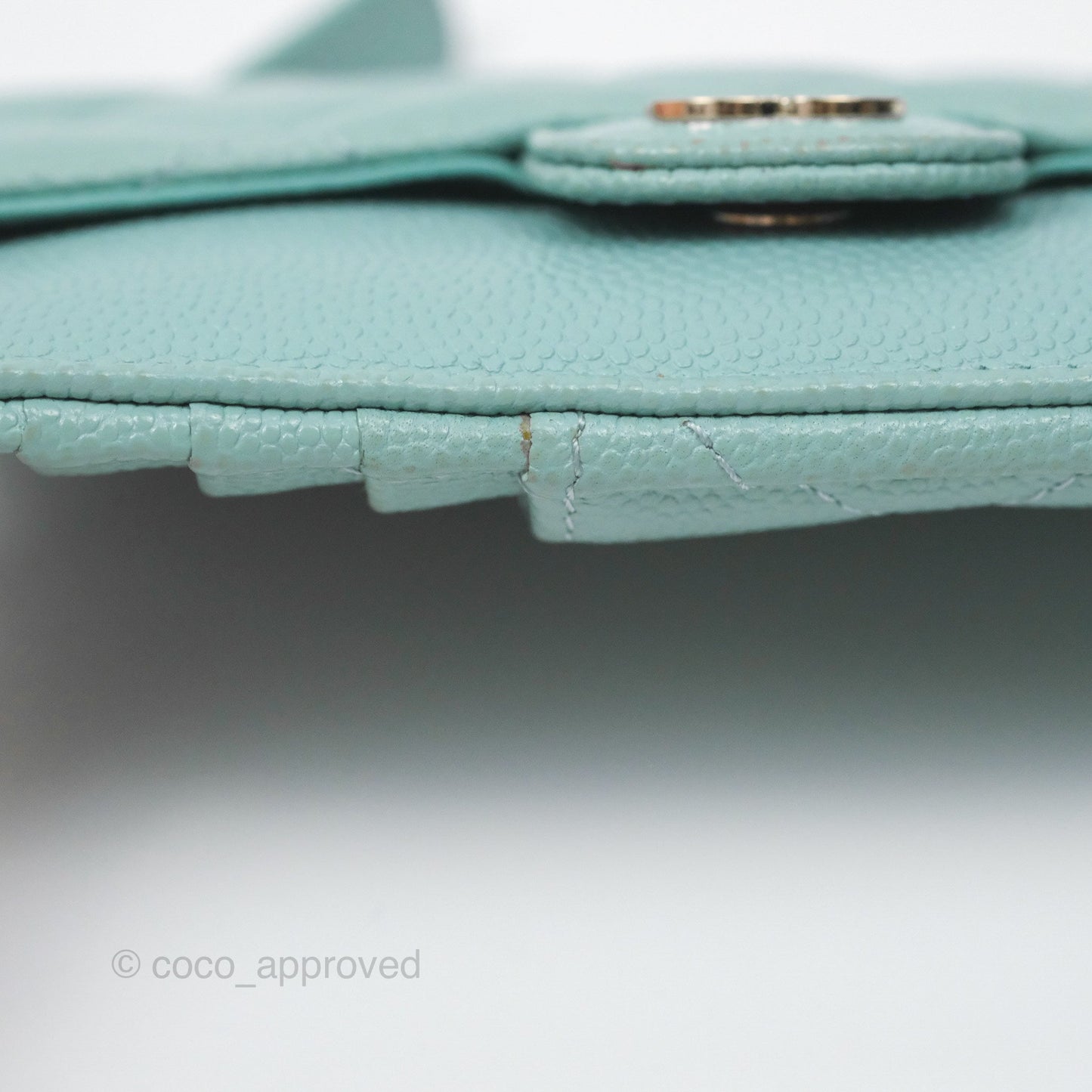 Chanel Quilted Zip Flap Card Holder Tiffany Blue Caviar Gold Hardware