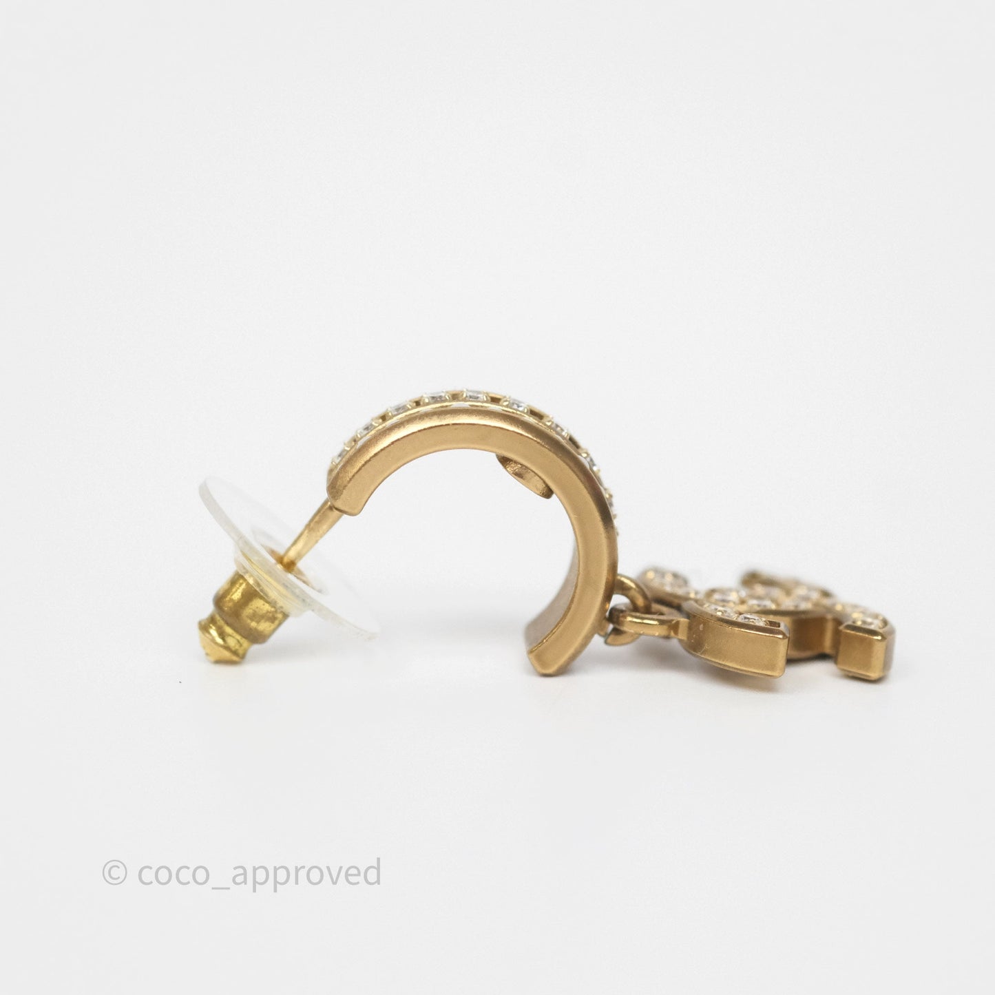 Chanel CC Crystal Pearl Hoop Earrings Gold Tone 21C