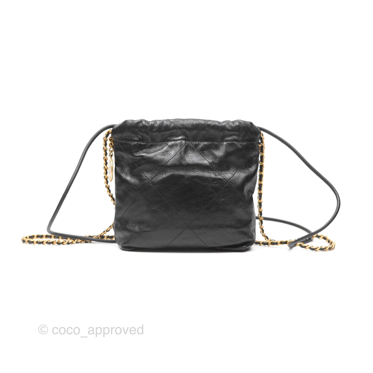 Chanel 22 Quilted Logo Mini Bag with Pearl Chain Black Shiny Crumpled Calfskin