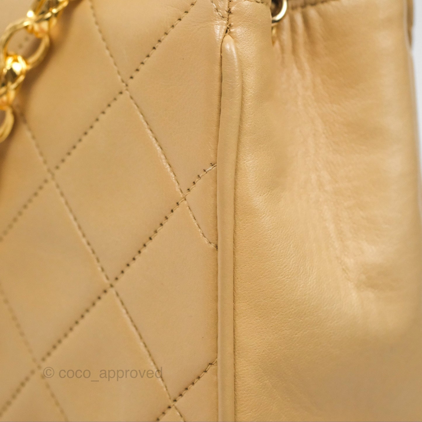 Chanel Vintage Flap Bag Beige Lambskin Gold Hardware