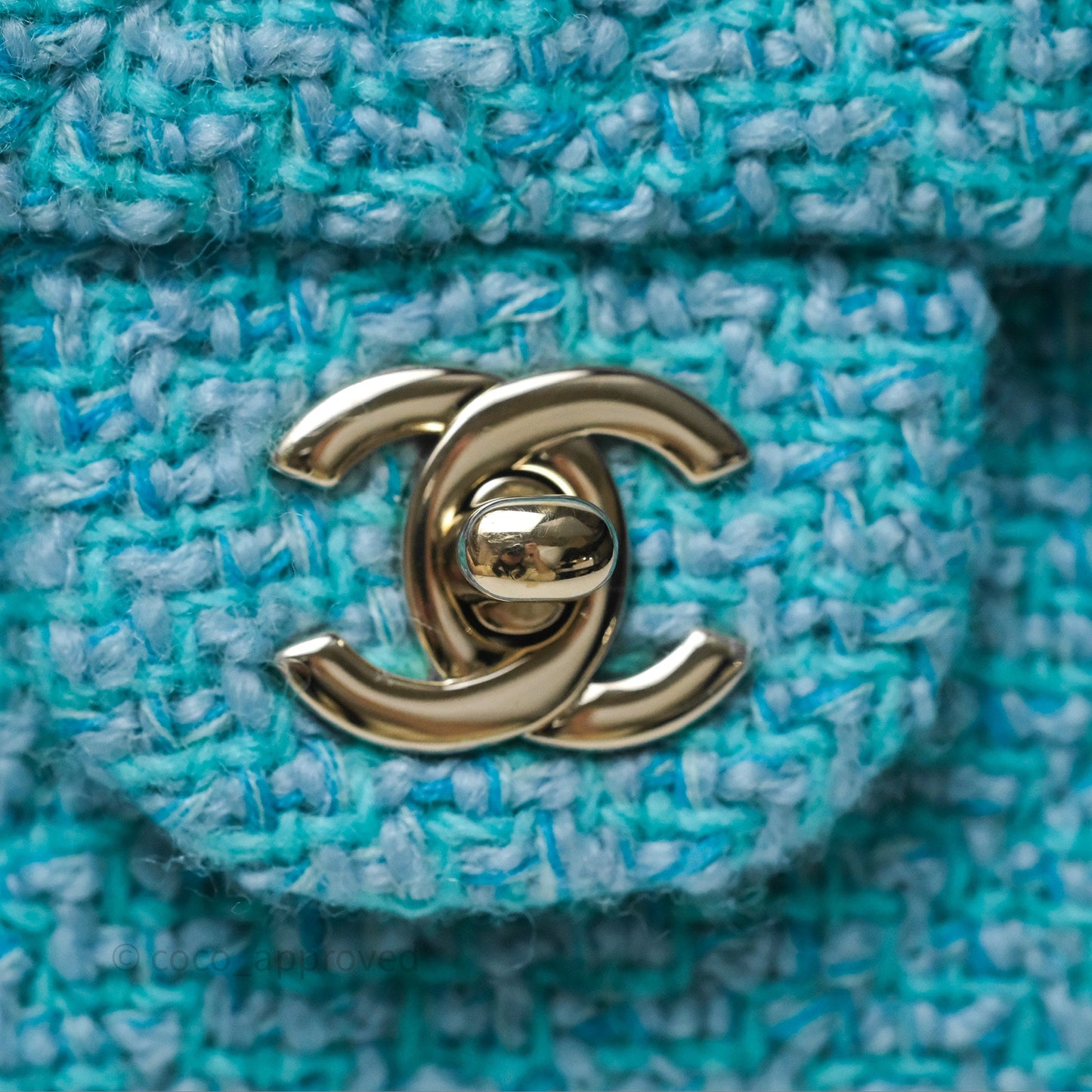 Chanel Quilted Mini Rectangular Flap Blue Tweed Gold Hardware