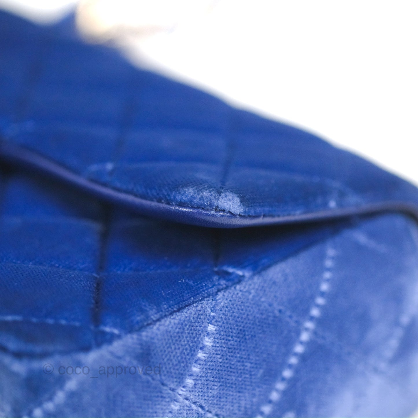 Chanel Quilted Mini Rectangular Flap Blue Velvet Gold Hardware