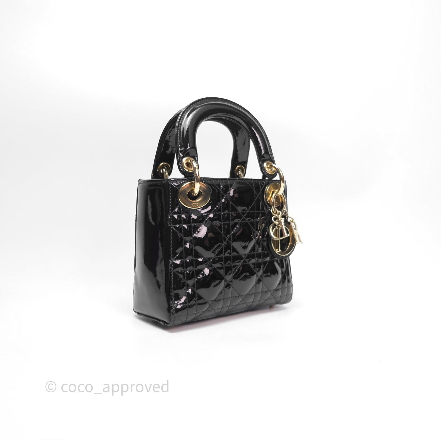 Christian Dior Mini Lady Dior Black Patent Gold Hardware