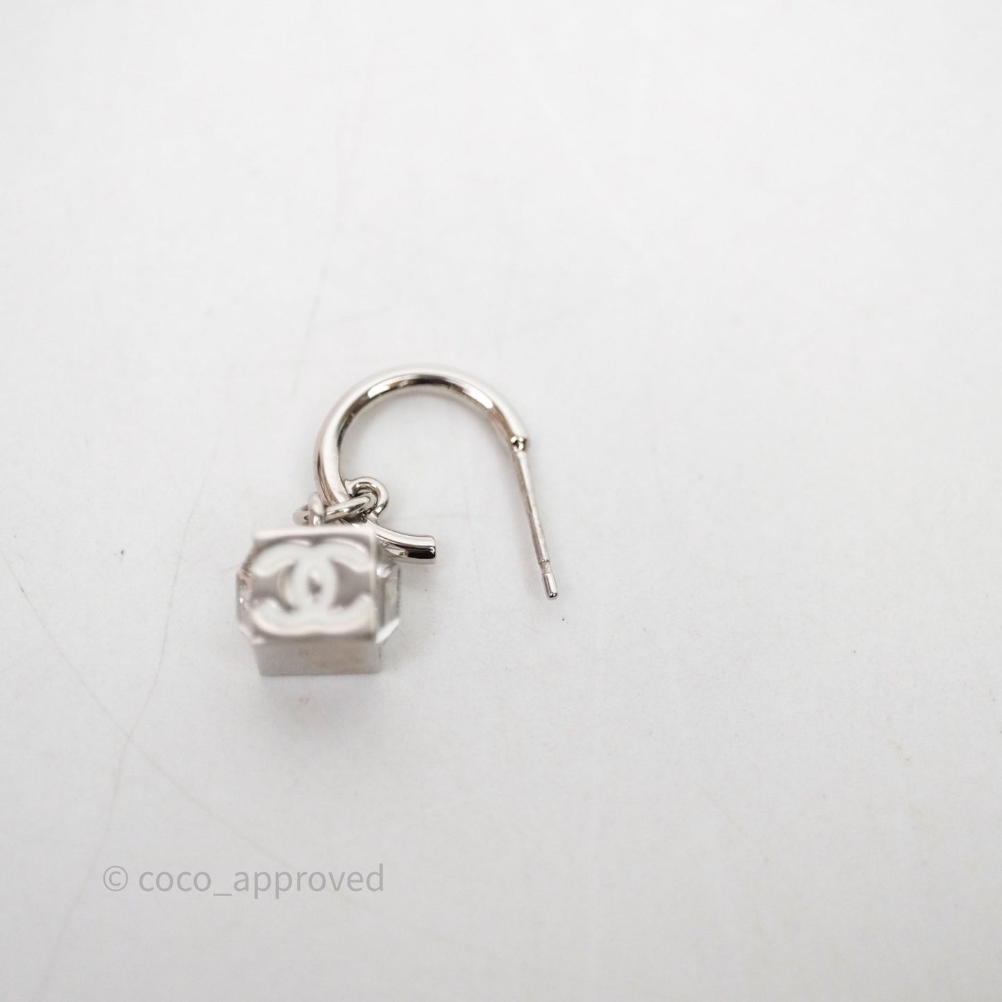 Chanel CC Crystal Square Drop Earrings Silver Tone 25C
