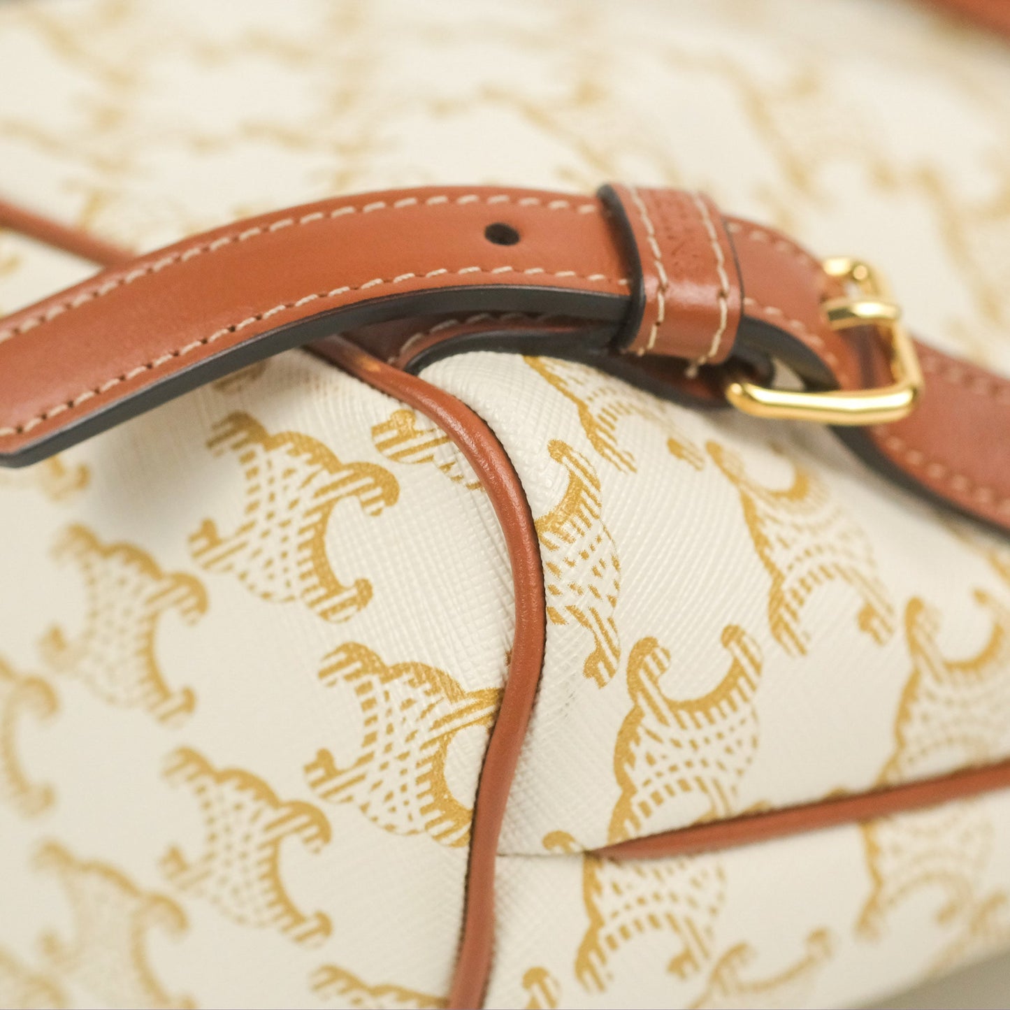 Celine Mini Floco Backpack Triomphe Canvas White Tan Calfskin