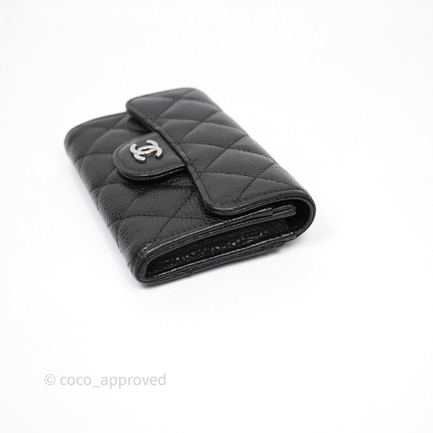 Chanel Quilted Flap Card Holder Black Caviar Silver Hardware
