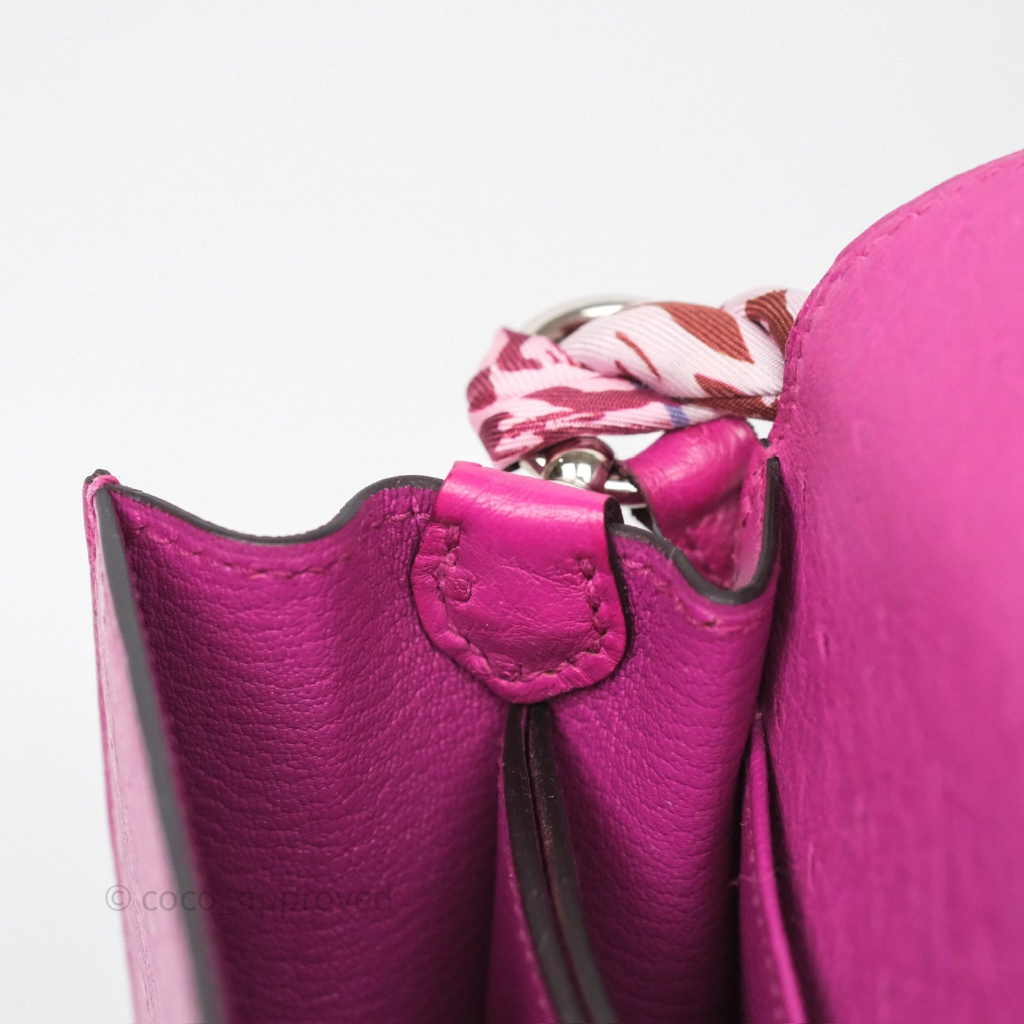 Hermès Roulis Mini 18 Rose Pourpre L3 Autruche Palladium Hardware