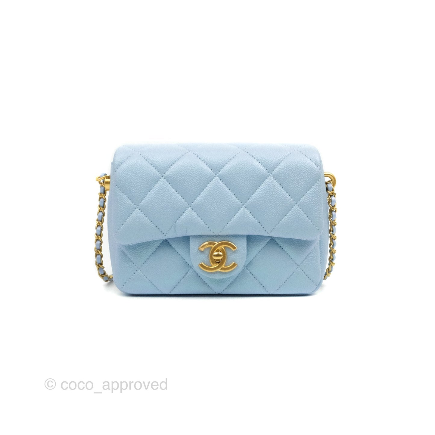 Chanel Quilted My Perfect Mini Iridescent Blue Caviar Aged Gold Hardware