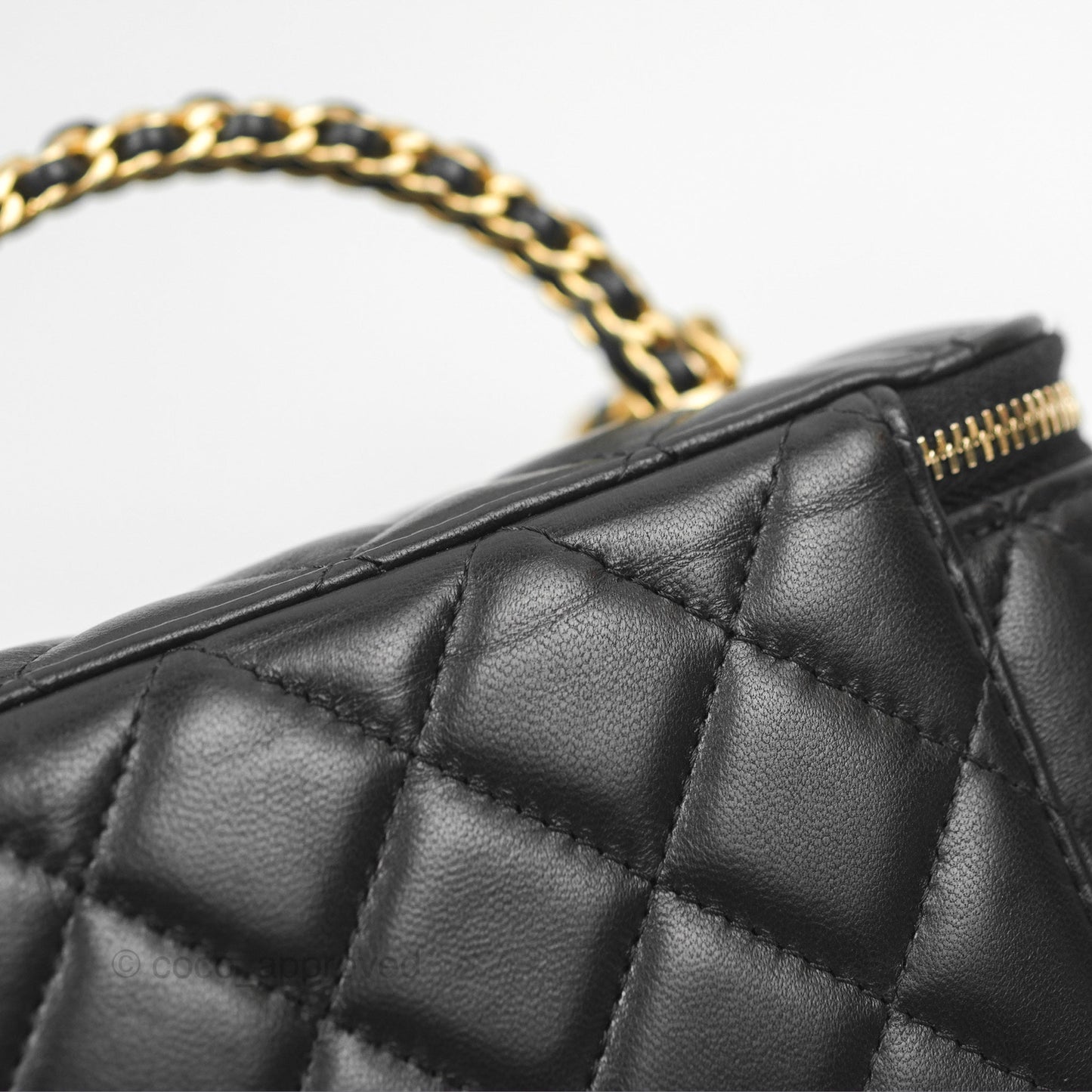 Chanel Vanity Rectangular with Top Handle Black Lambskin Aged Gold Hardware